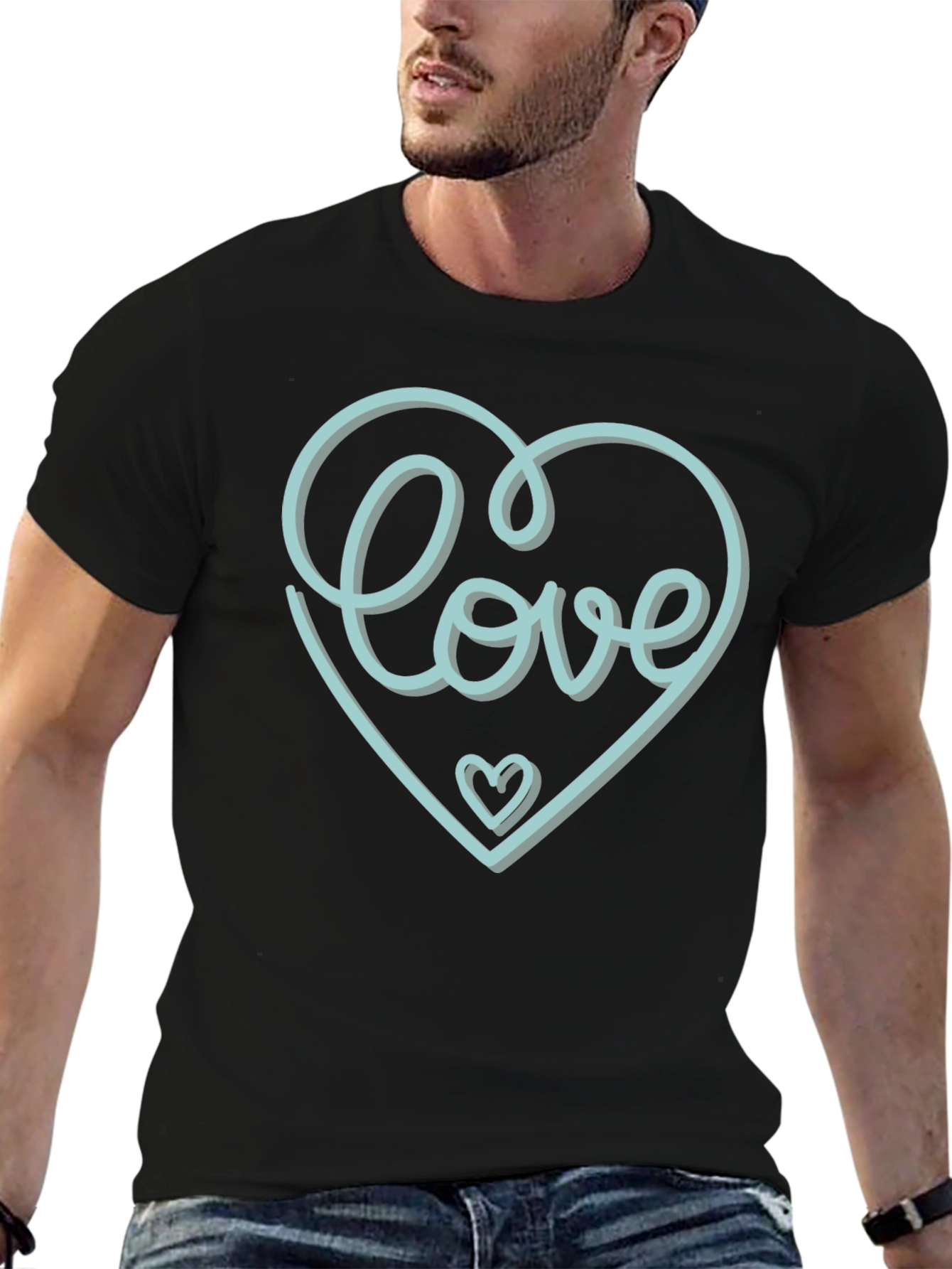 Black Love Heart Graphic Tee - Stylish Black T-Shirt view 6