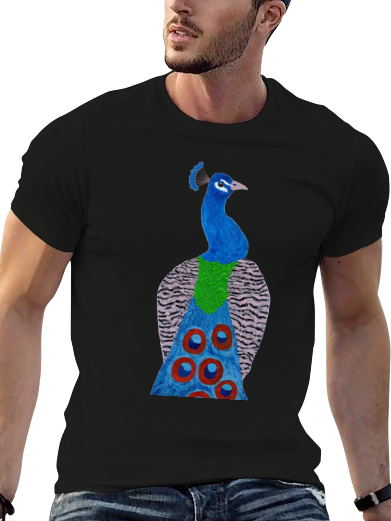 Black Peacock Graphic Tee - Black Cotton Blend view 6