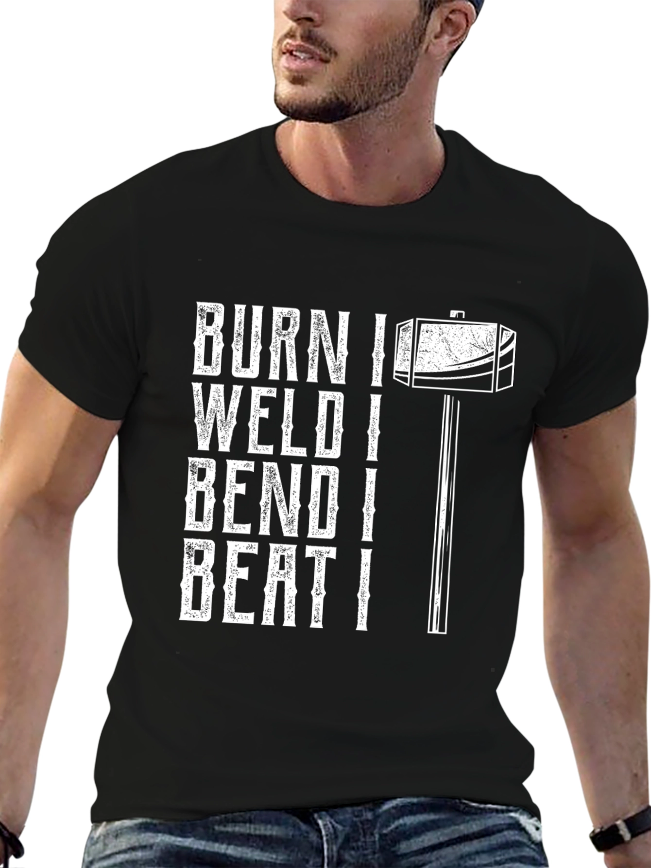 Black Burn Weld Bend Beat T-Shirt - Black Crew Neck Metalworker Tee view 6