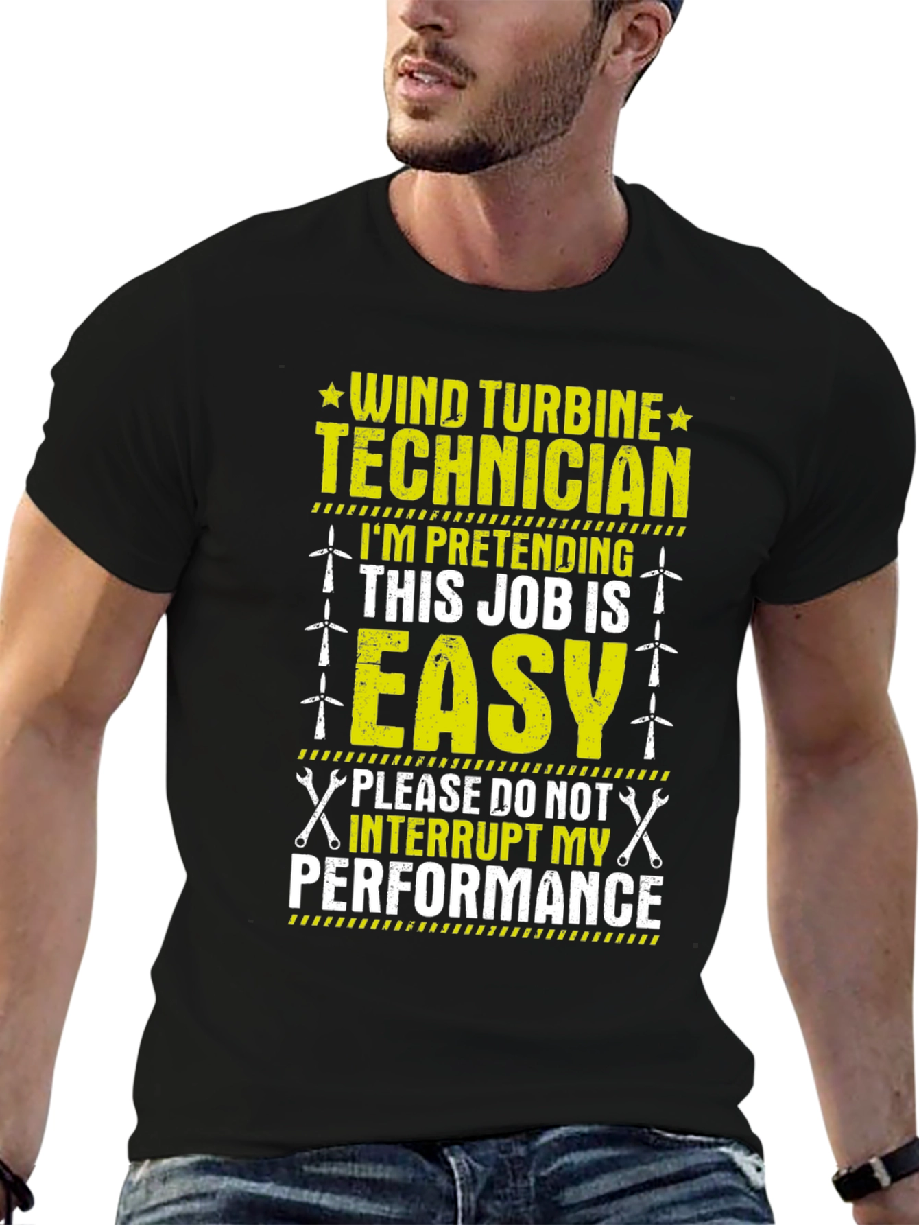 Black Wind Turbine Technician T-Shirt: Funny Job Gift view 6