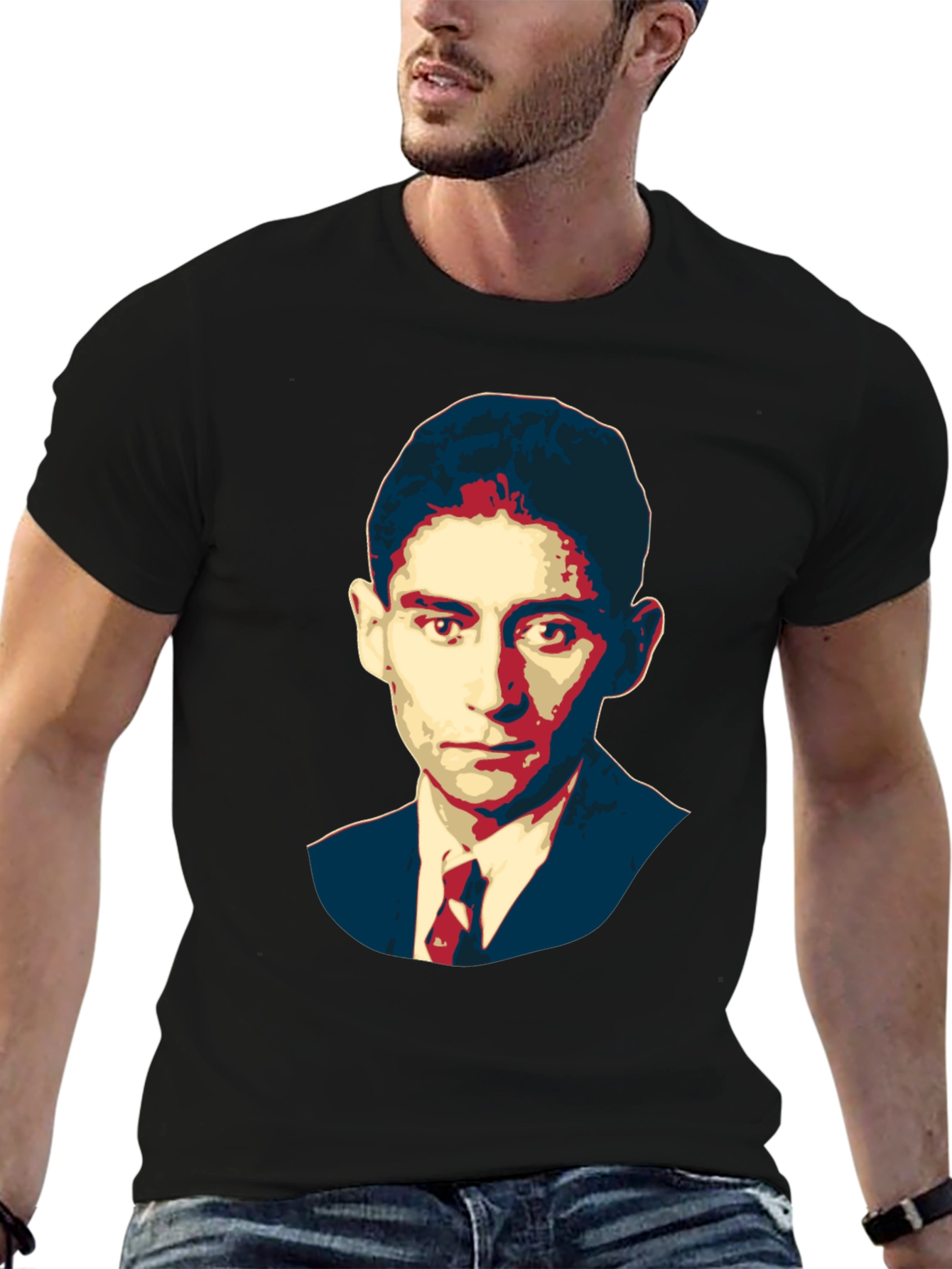 Black Kafka Portrait Black T-Shirt - Literary Graphic Tee view 6