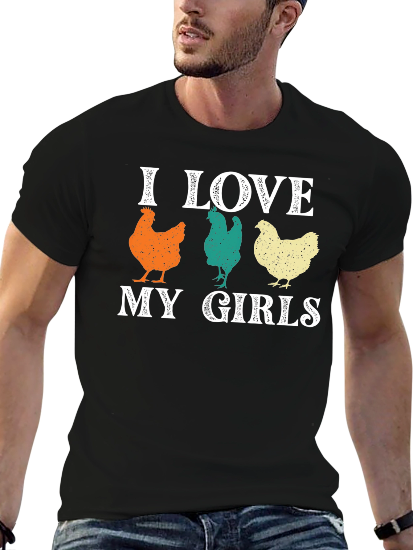 Black I Love My Girls Chicken Graphic T-Shirt view 6