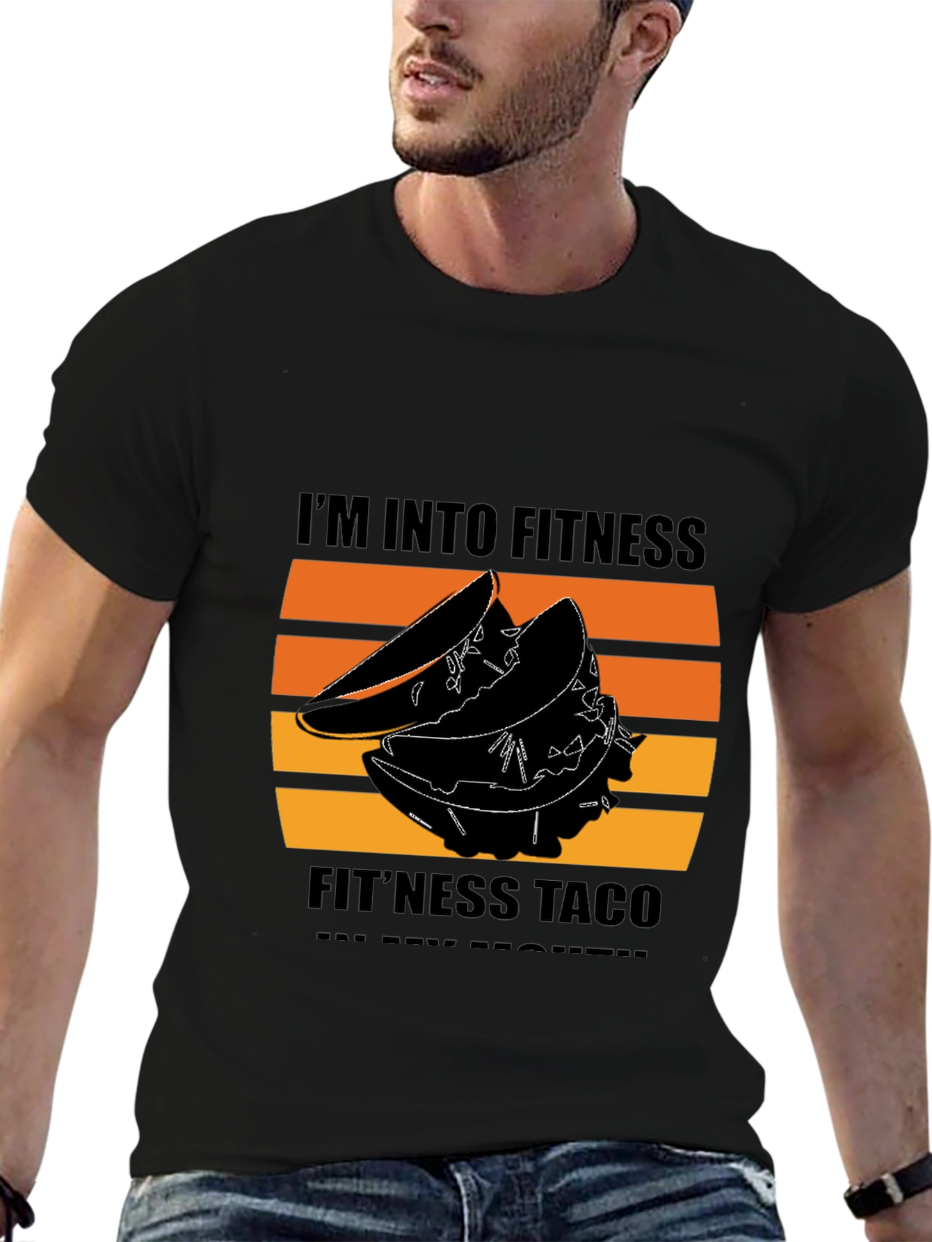 Black Fitness Taco Black Graphic Tee view 6