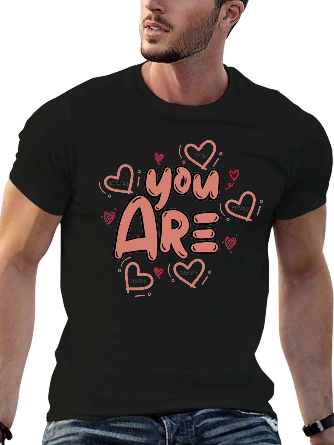 Black You Are Loved Valentines Black Graphic Tee view 6