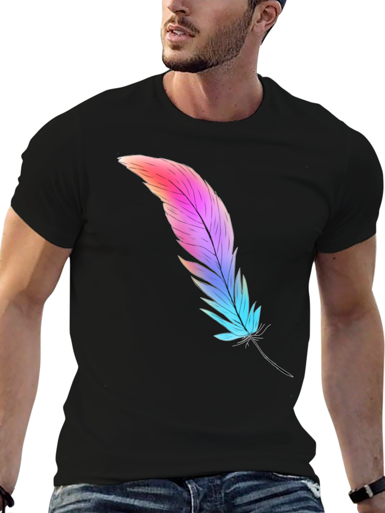 Black Feather Graphic Tee - Soft Cotton Blend view 6