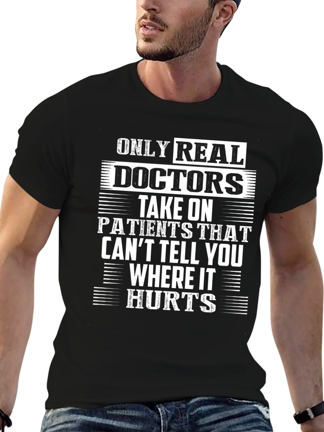 Black Funny Real Doctors T-Shirt - Black Cotton view 6