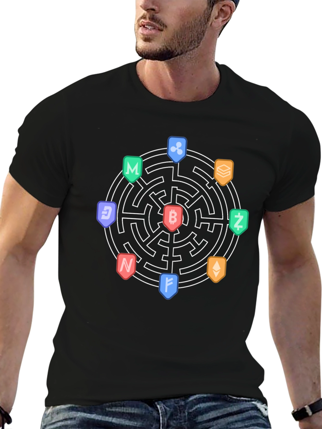 Black Crypto Maze T-Shirt - Bitcoin & Altcoins view 6