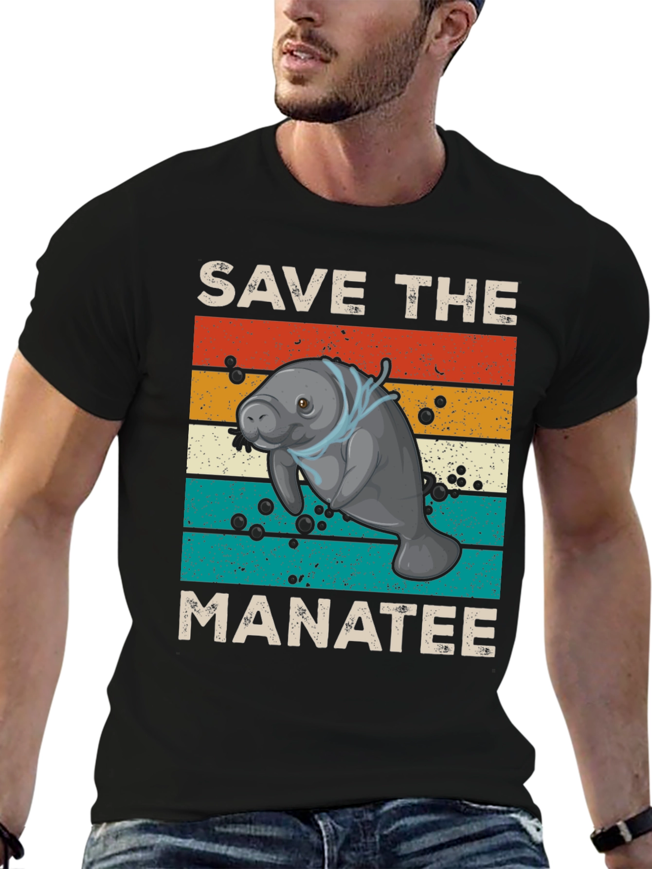 Black Save the Manatee Graphic T-Shirt - Eco-Friendly Sea Life Tee view 6