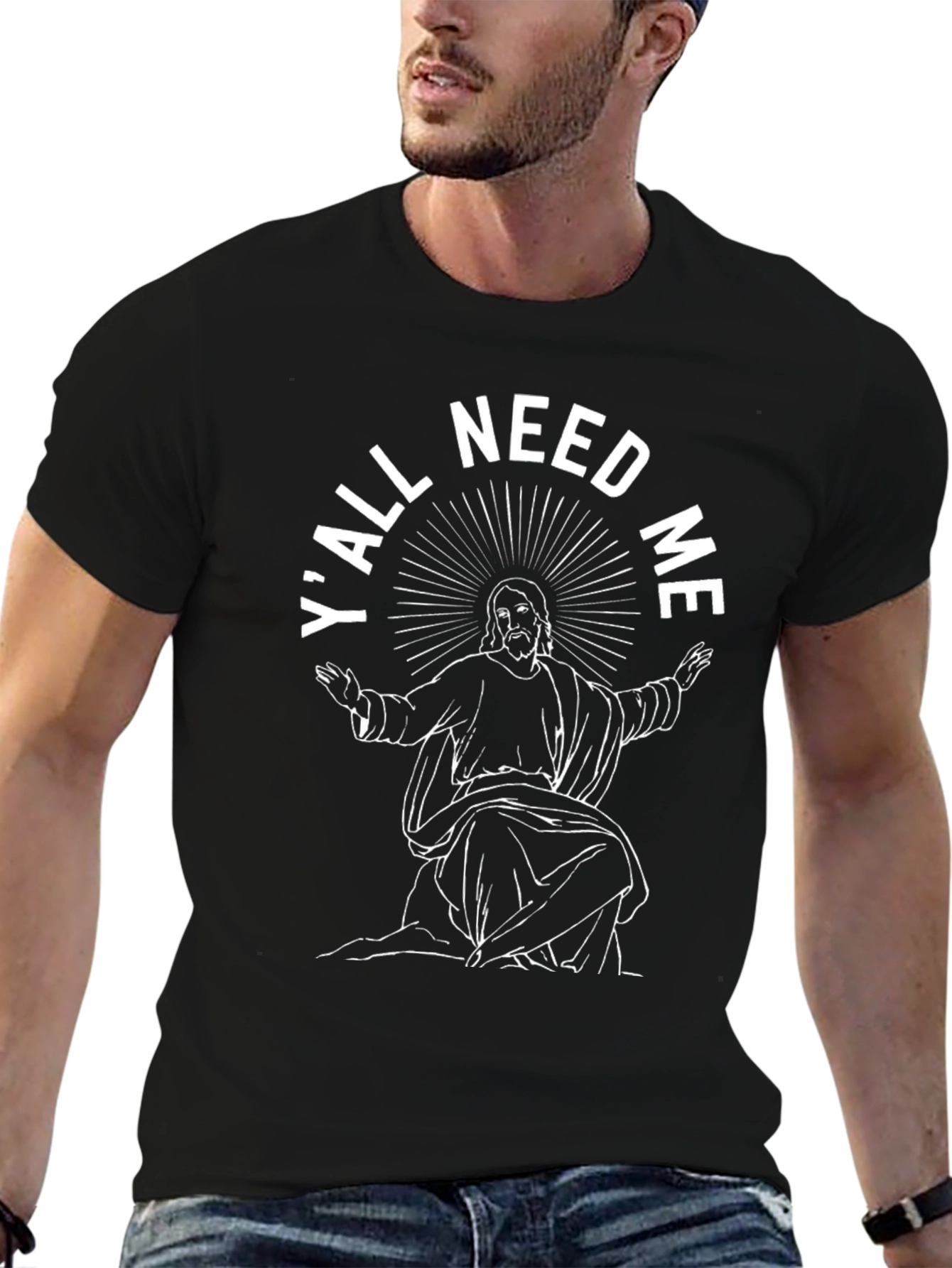 Black Y'all Need Me Graphic T-Shirt - Black Cotton Tee view 6