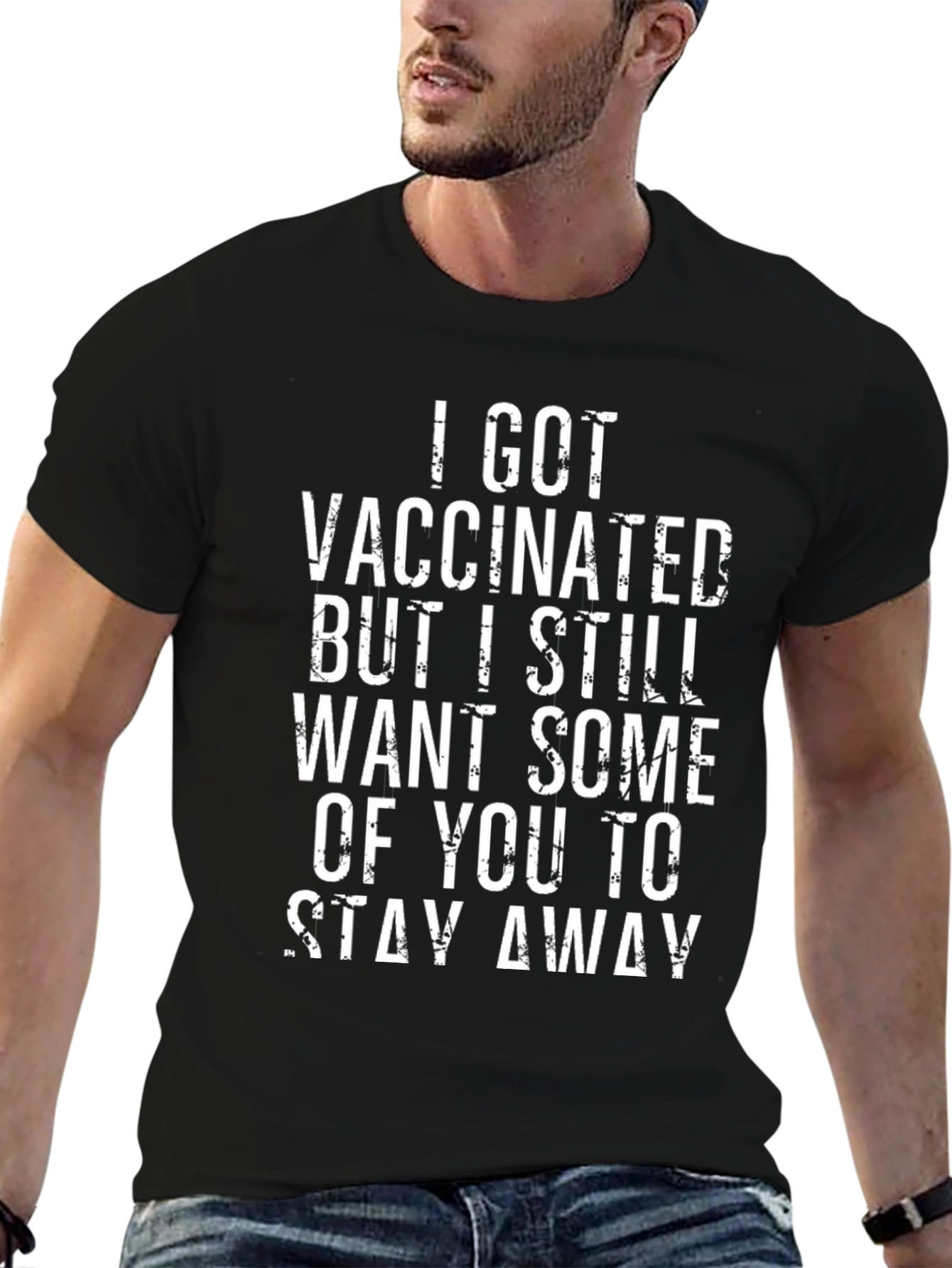 Black Vaccinated Stay Away Funny Graphic T-Shirt view 6