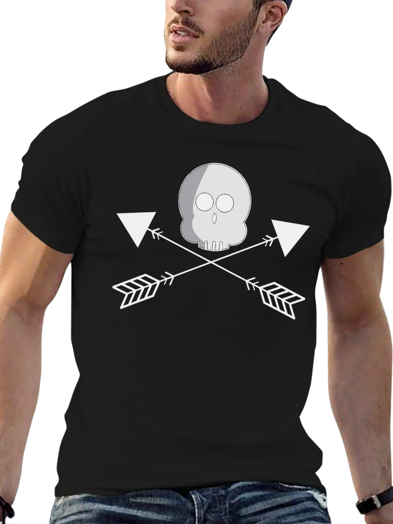 Black Skull and Arrow Black Graphic Tee view 6