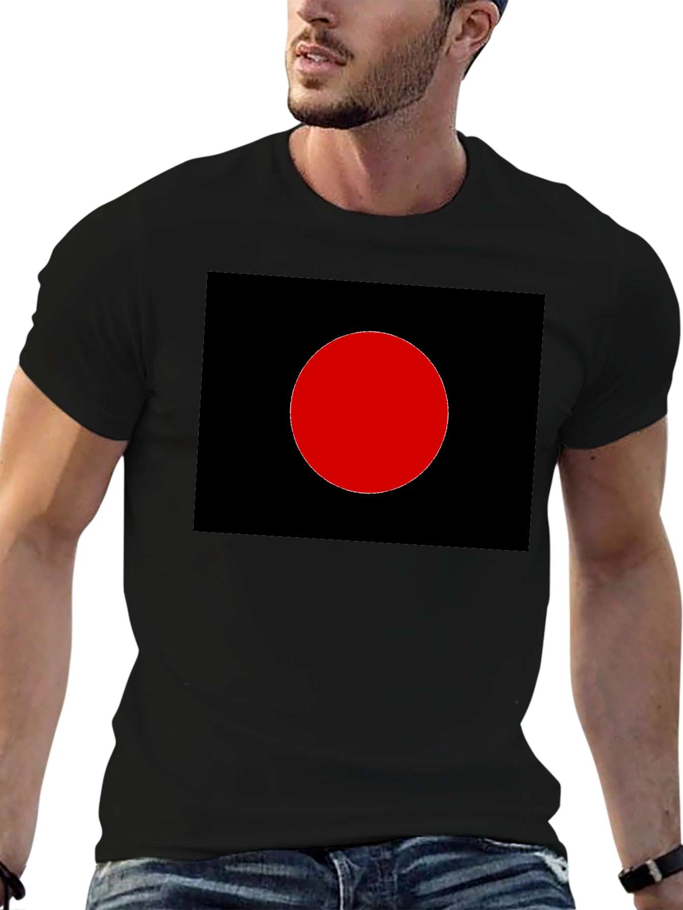 Black Minimalist Black T-Shirt - Red Circle Graphic view 6