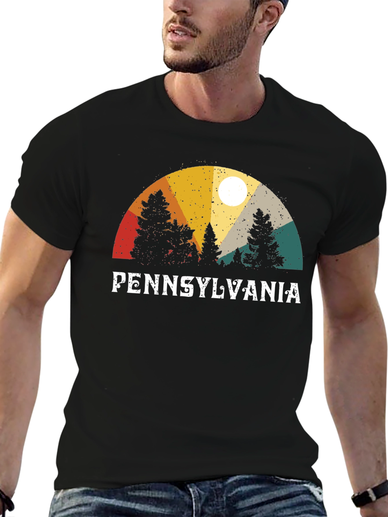 Black Pennsylvania Retro Sunset Graphic T-Shirt view 6