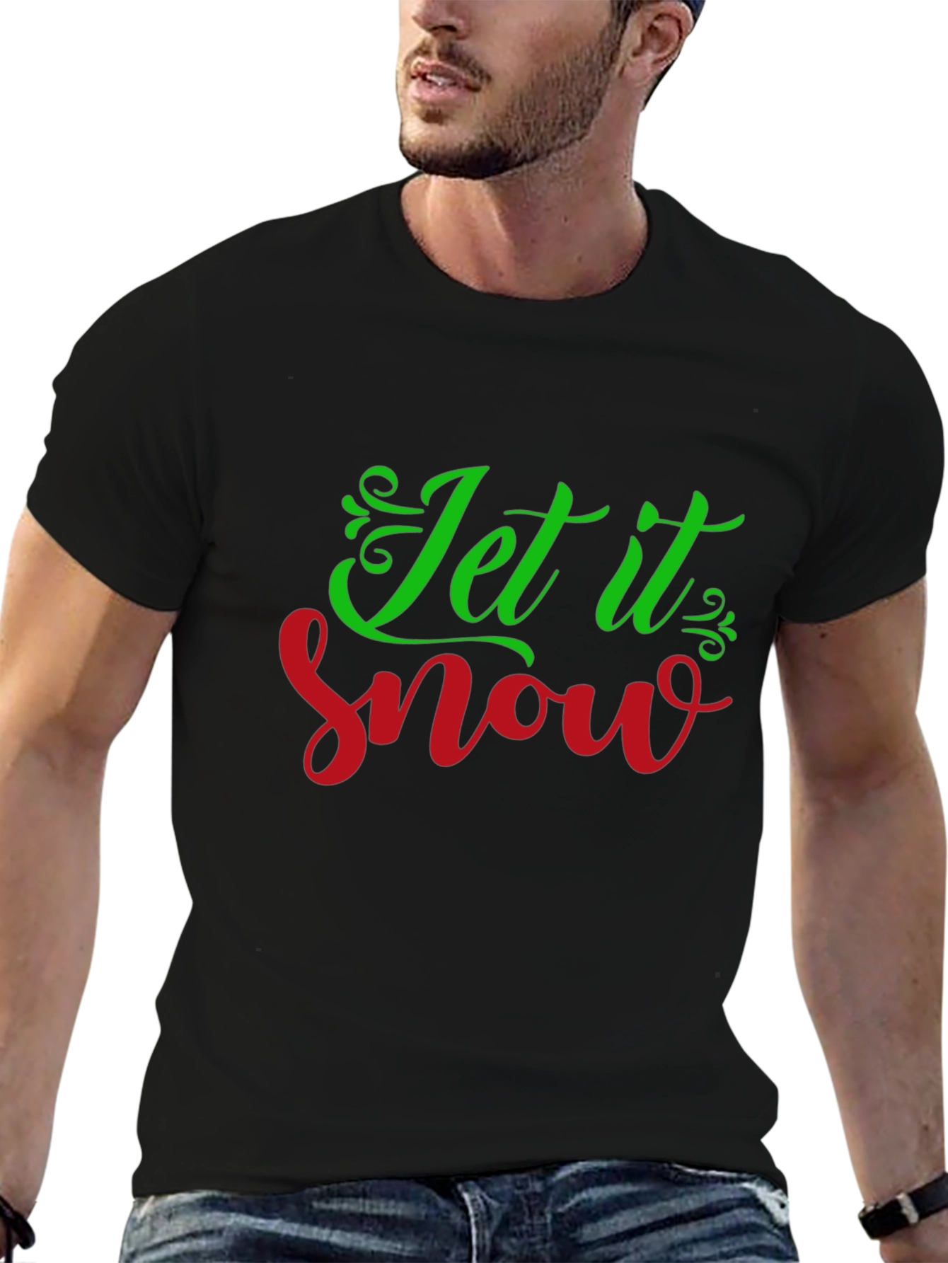 Black Let it Snow Graphic Tee - Christmas Holiday Shirt view 6