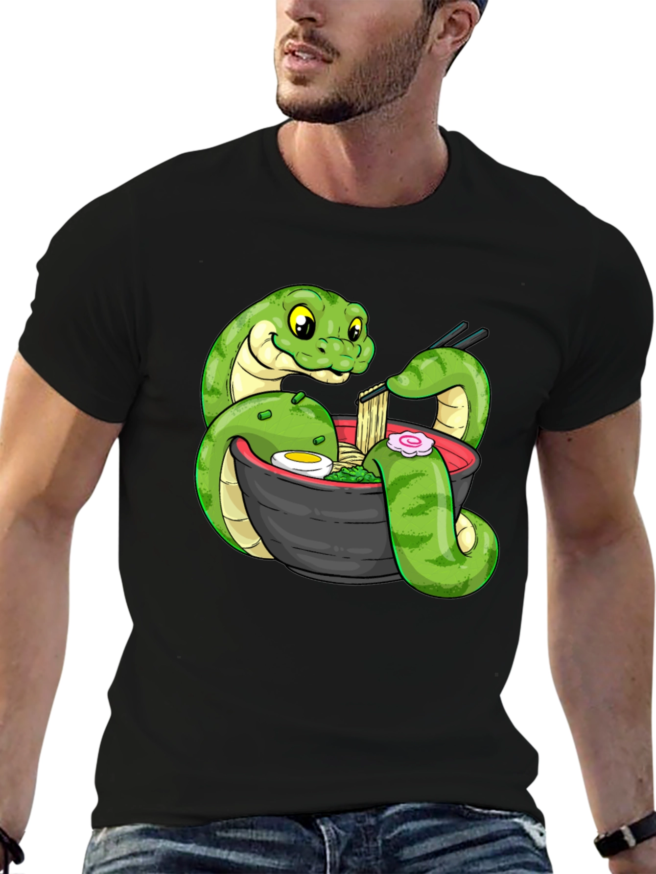 Black Snake Ramen Graphic Tee - Unique Cartoon Design view 6