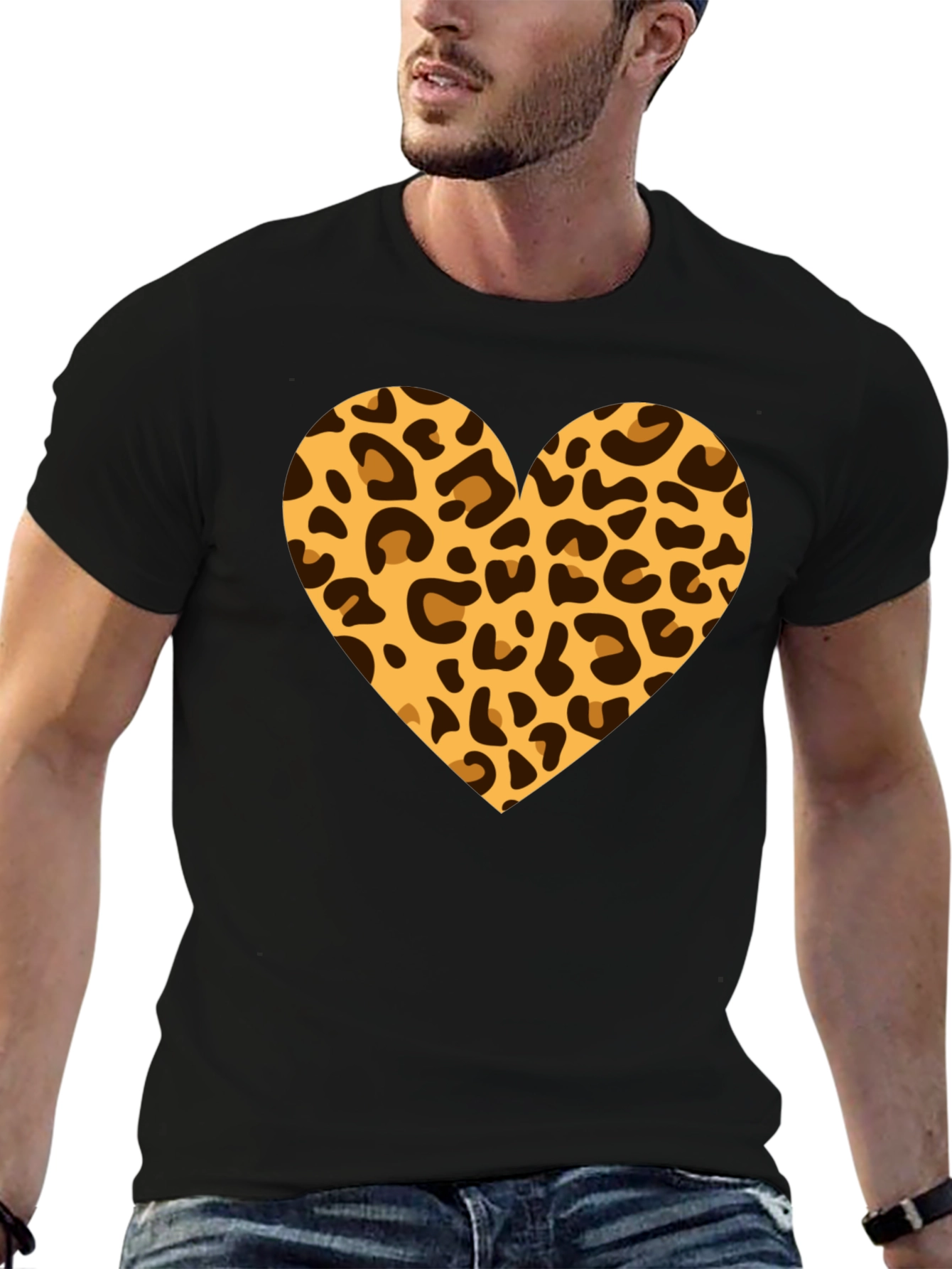 Black Leopard Heart Black T-Shirt view 6
