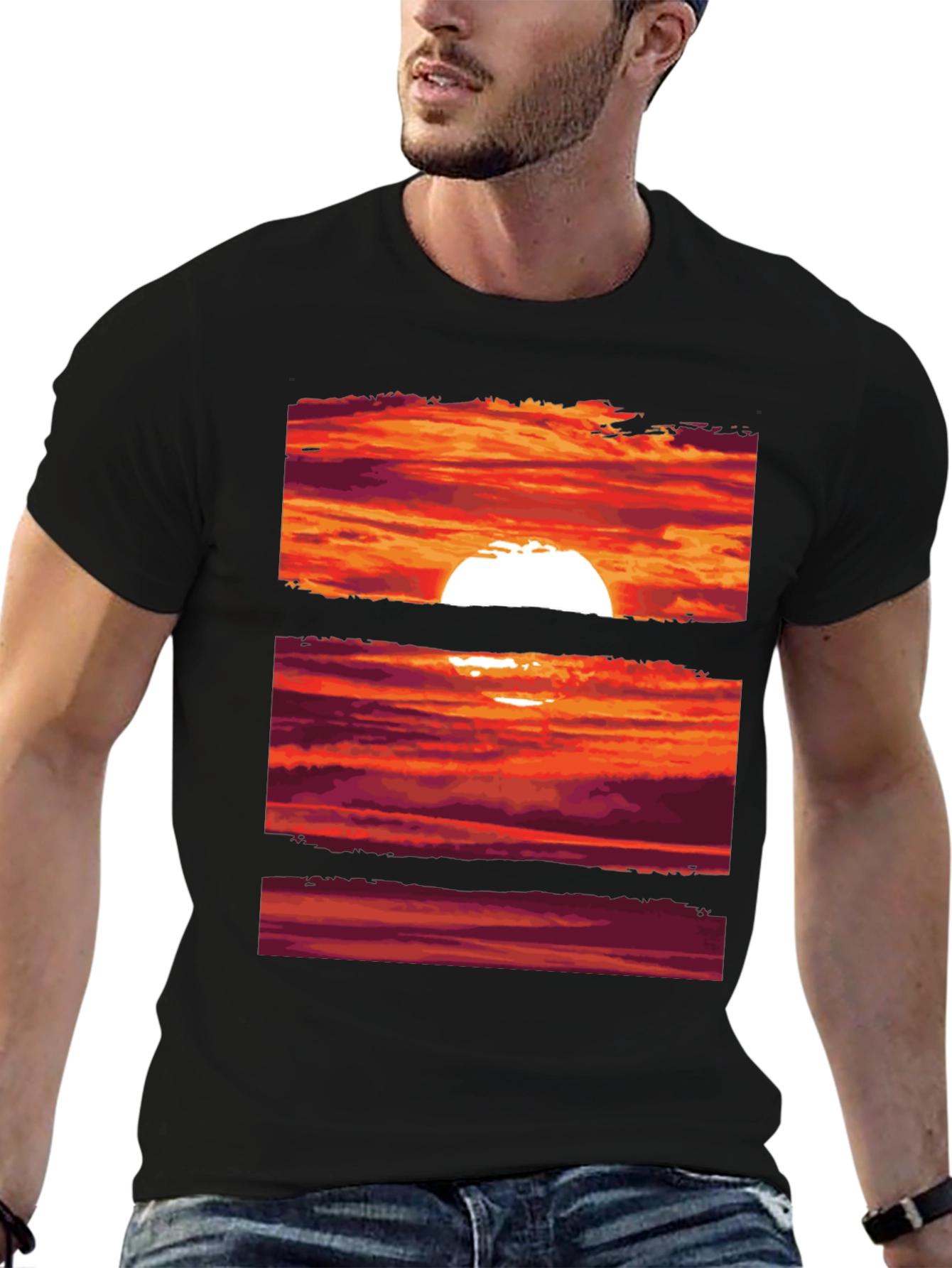 Black Sunset Graphic Tee | Black Crew Neck T-Shirt view 6