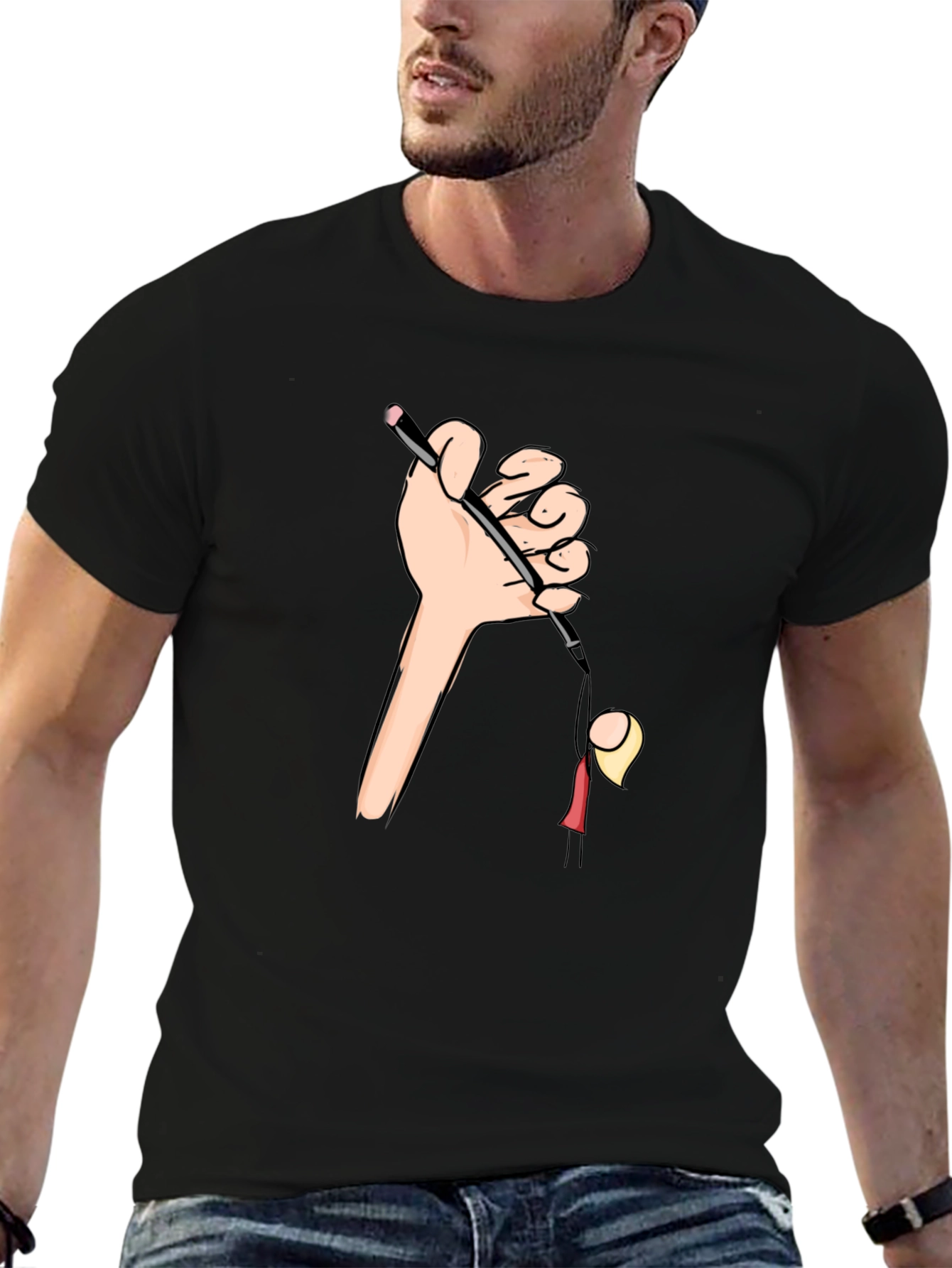 Drawn to You Graphic Tee - Hand Holding Cartoon - 6
