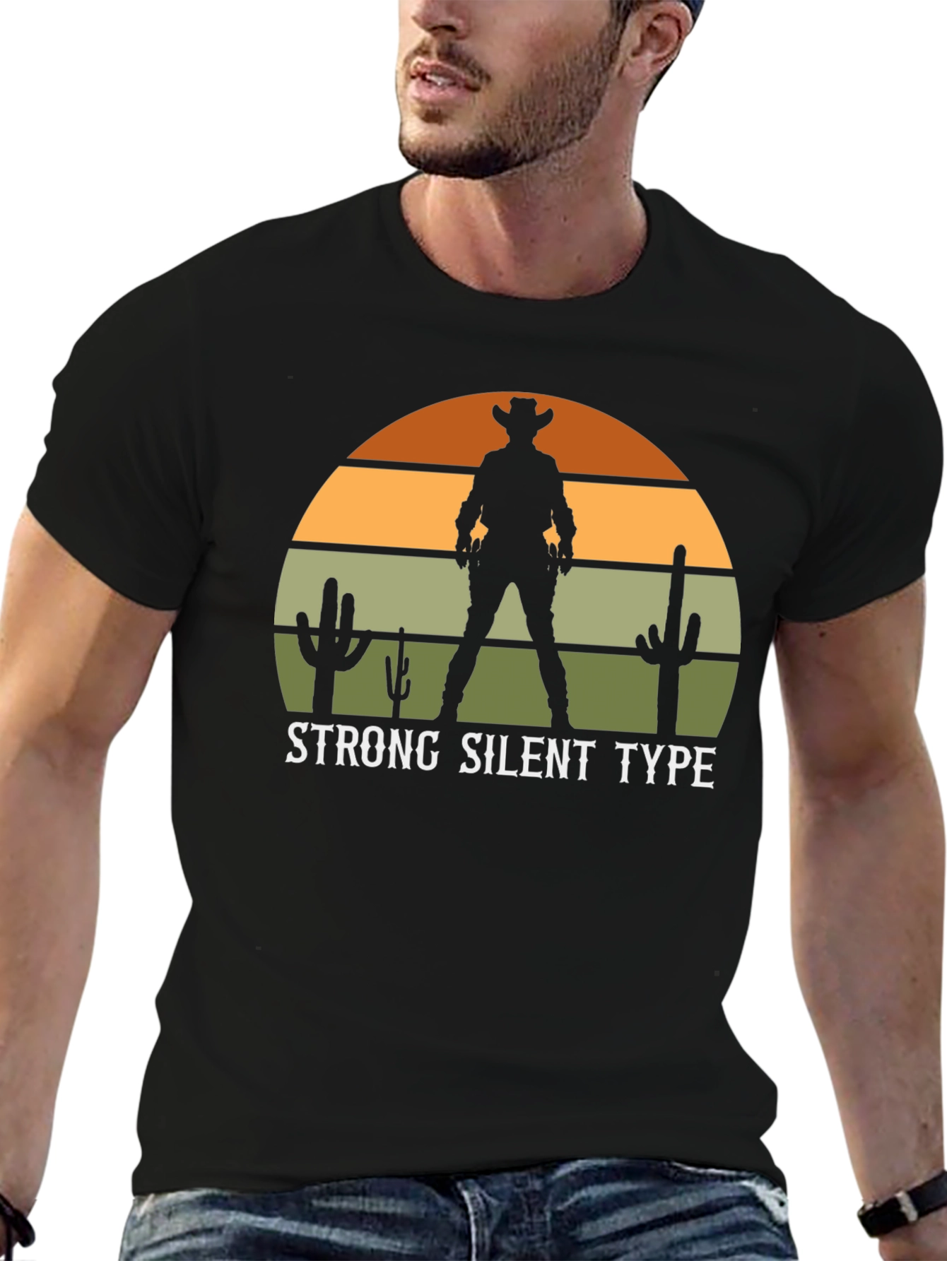 Black Strong Silent Type Western Sunset Graphic Tee view 6