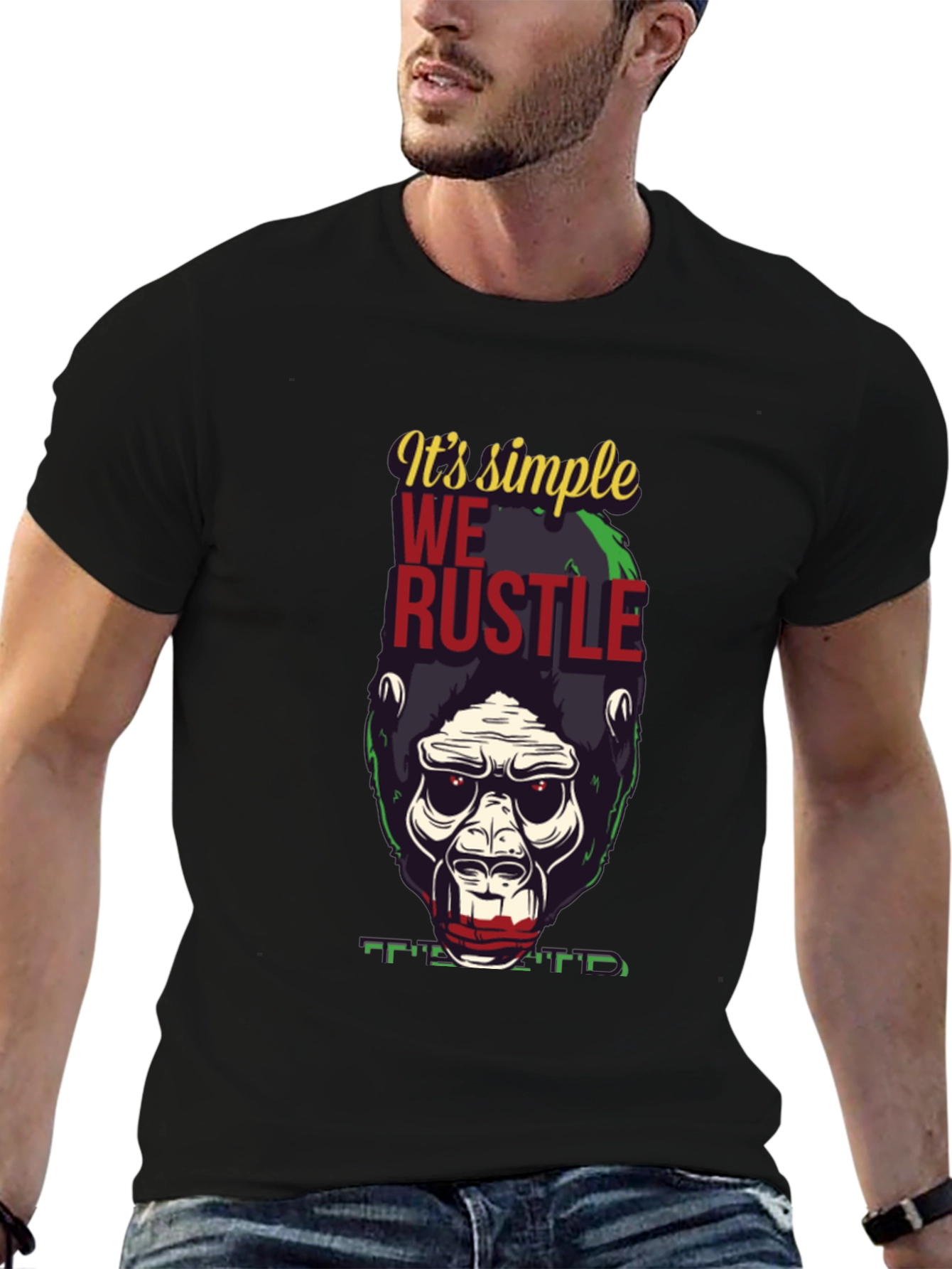 Black It's Simple We Rustle Gorilla T-Shirt view 6