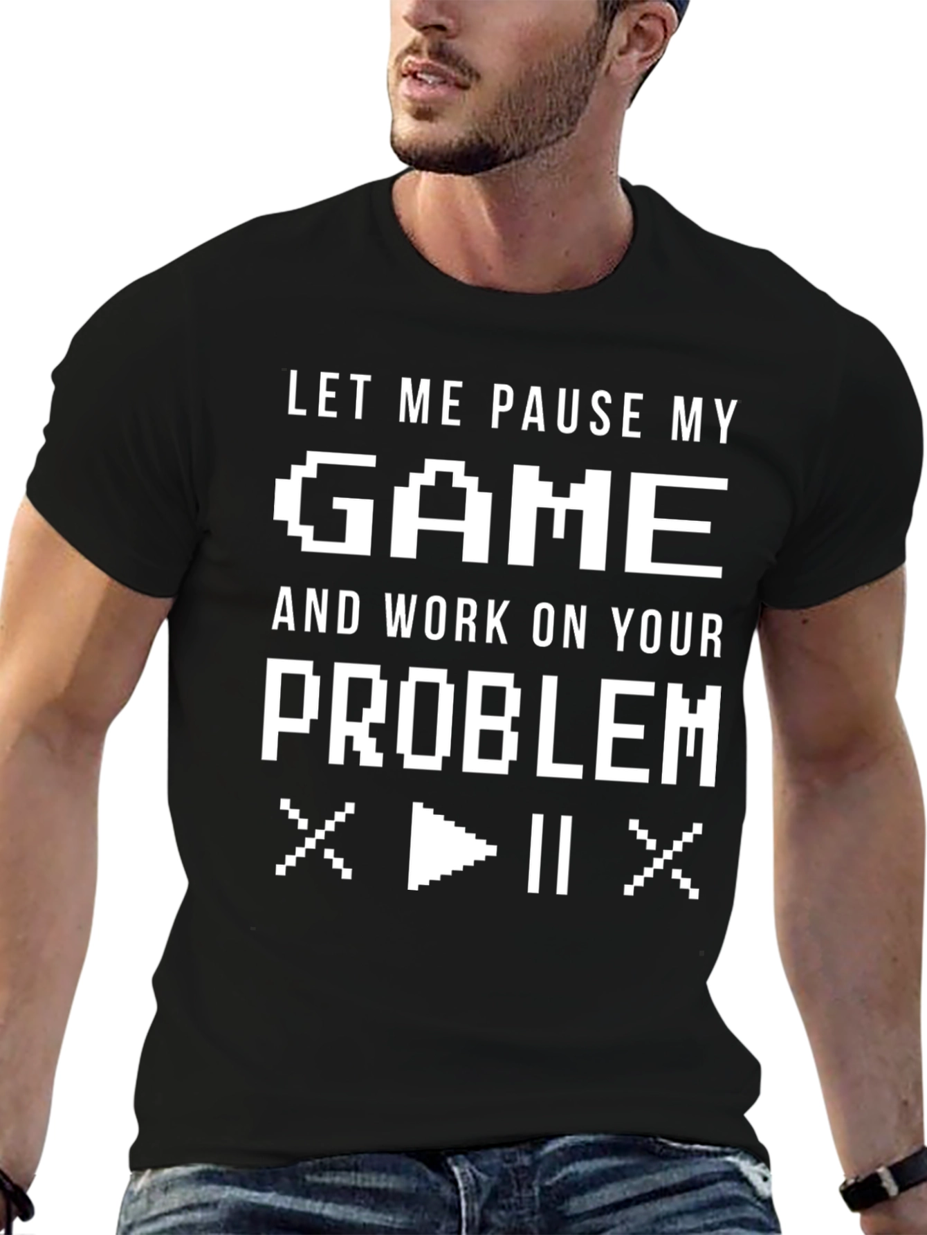 Black Let Me Pause My Game Black T-Shirt view 6