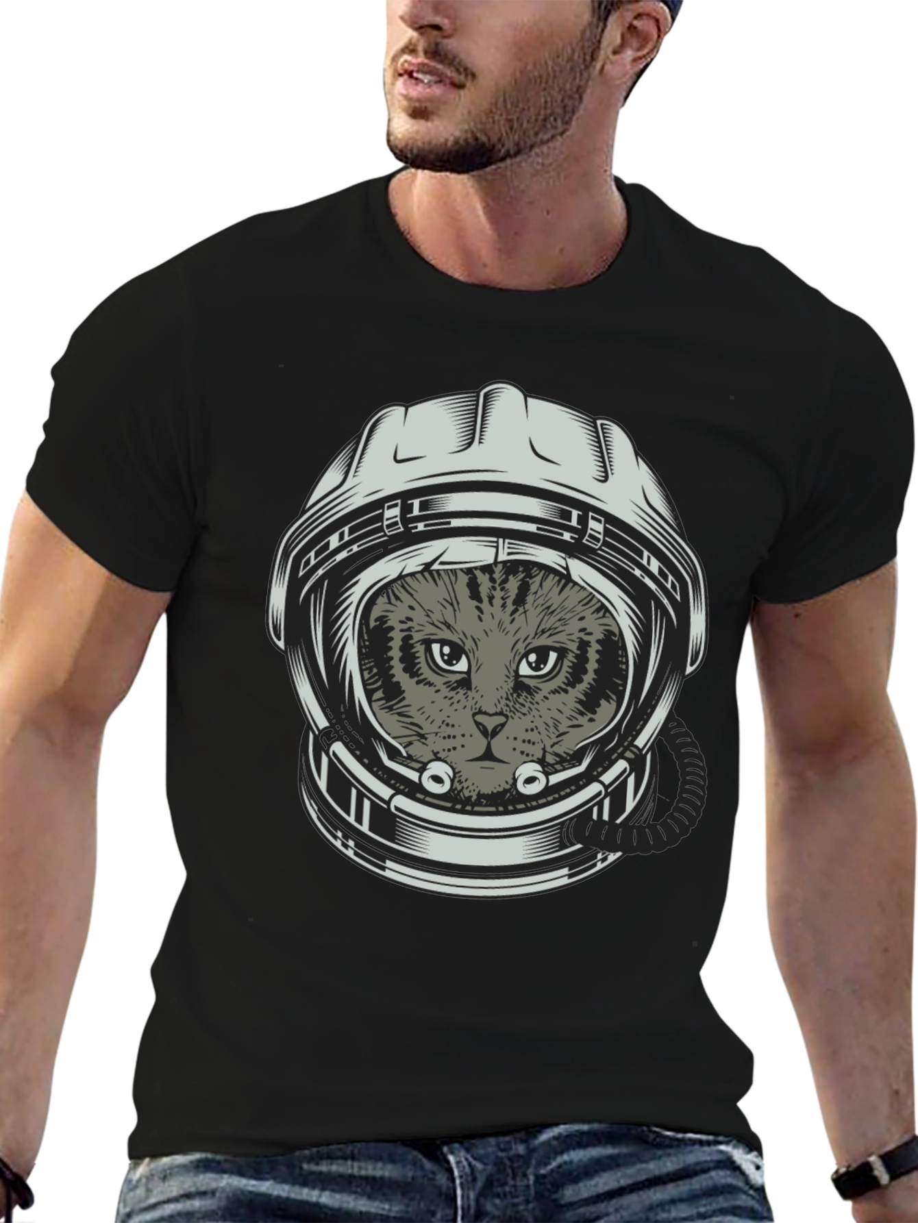 Black Cat Astronaut T-Shirt - Space Kitten Tee view 6