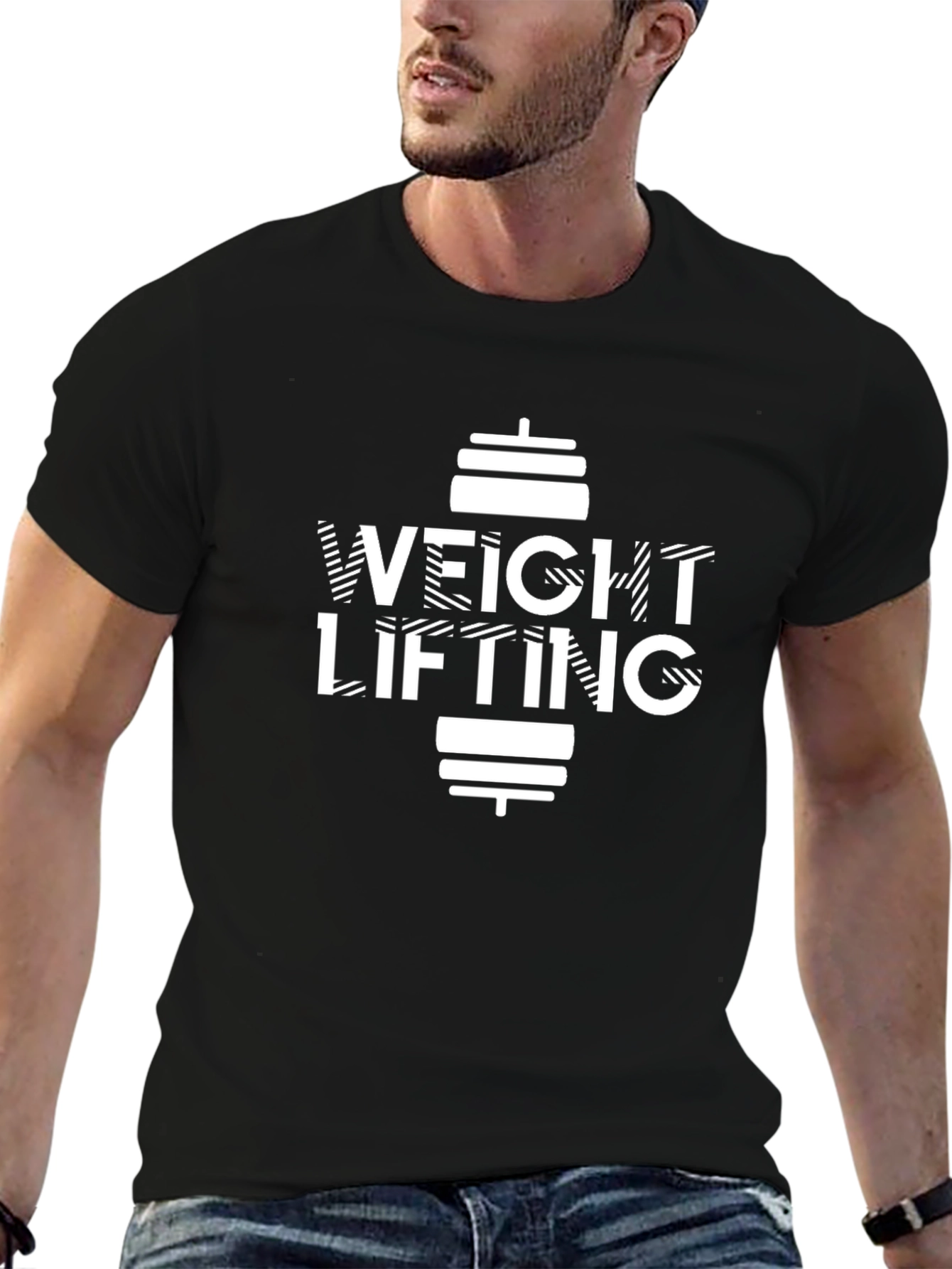 Black Weightlifting T-Shirt - Black Cotton Gym Tee view 6