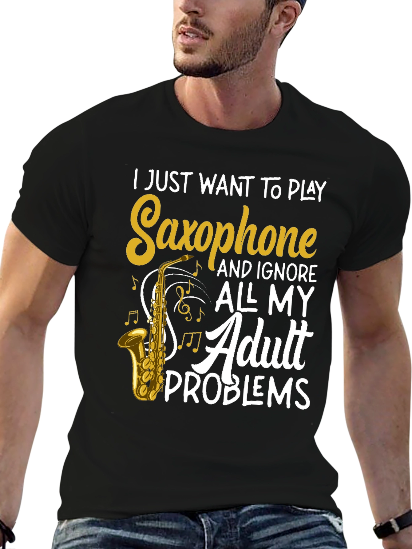 Black Saxophone Player T-Shirt - Adult Problems view 6
