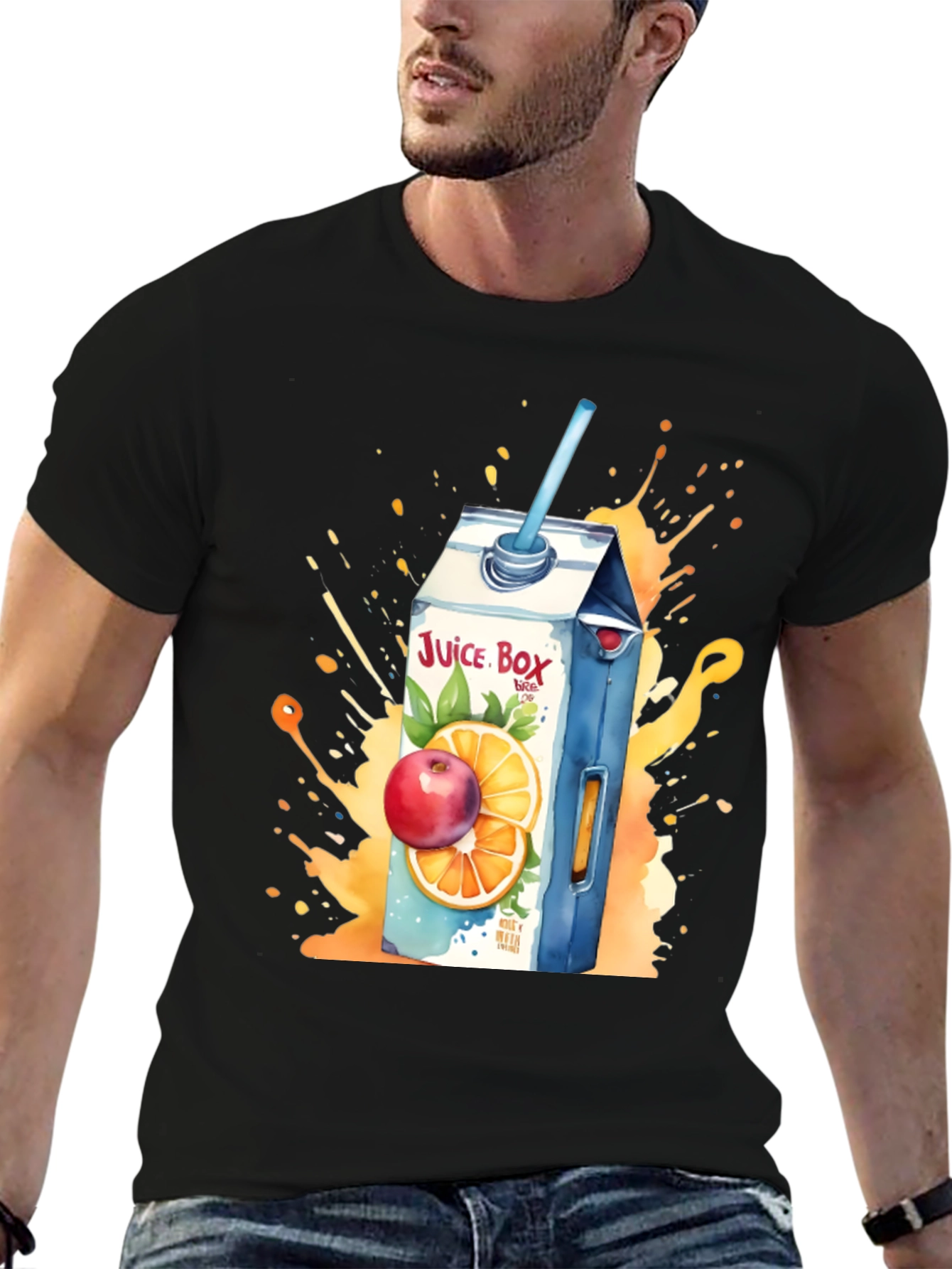 Black Juice Box T-Shirt: Fruit Splash Design view 6