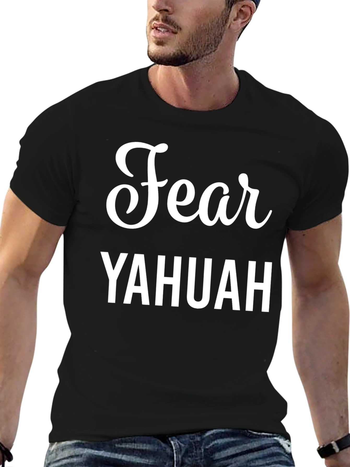 Black Fear YAHUAH Black T-Shirt - Christian Apparel view 6