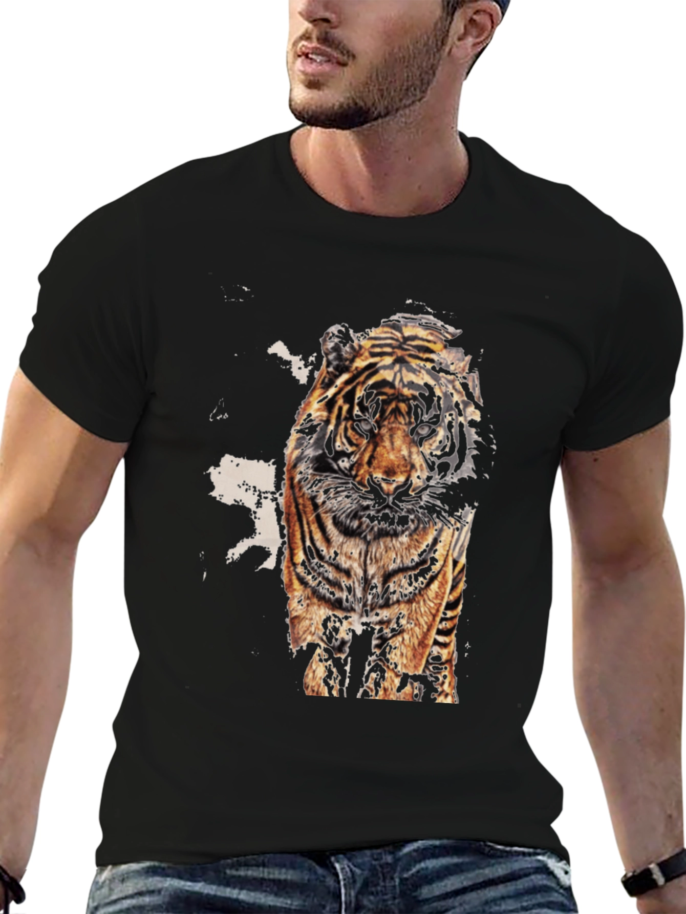 Black Tiger Graphic Print Black T-Shirt view 6