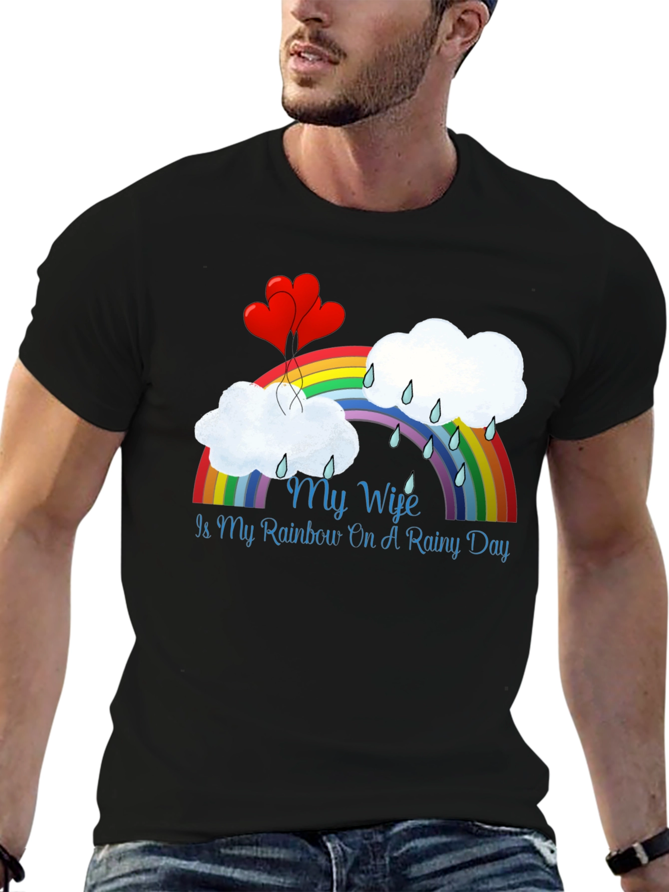 My Wife Rainbow Rainy Day Black T-Shirt - 6