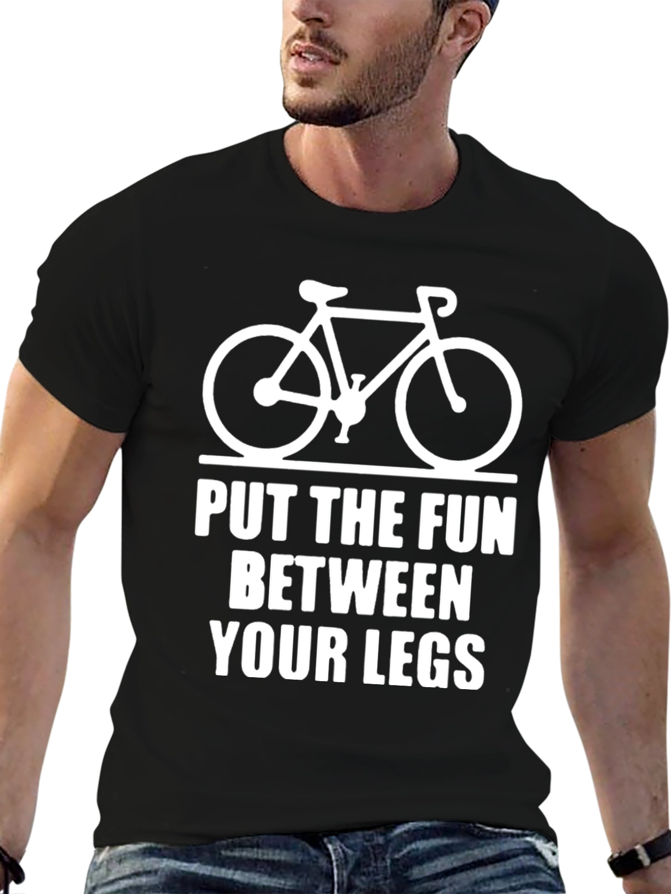 Black Funny Cycling T-Shirt: Put the Fun Between Your Legs view 6
