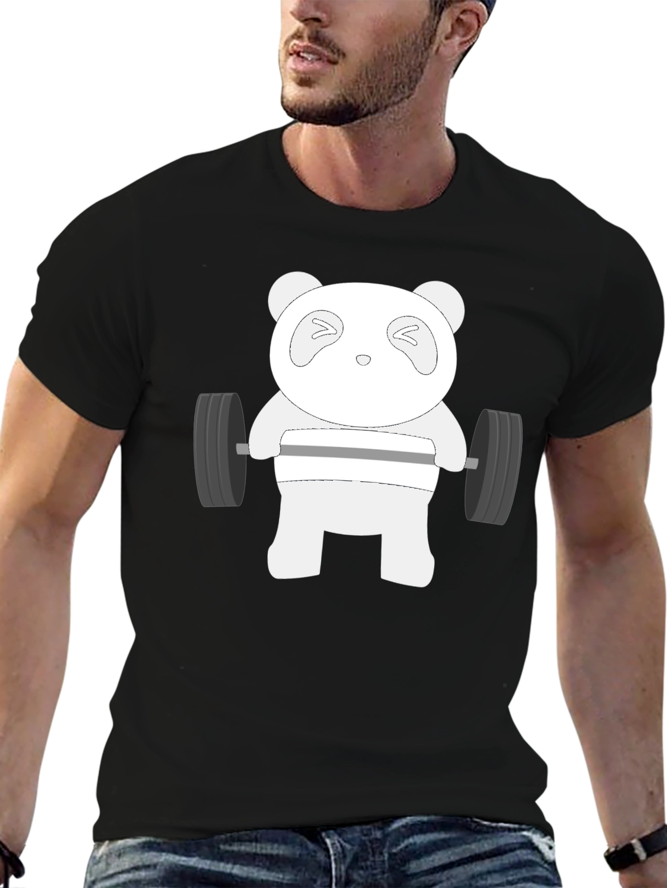 Black Weightlifting Panda T-Shirt - Black view 6