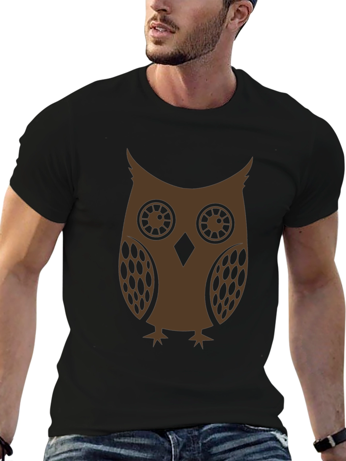 Black Owl Graphic Print Crew Neck T-Shirt view 6