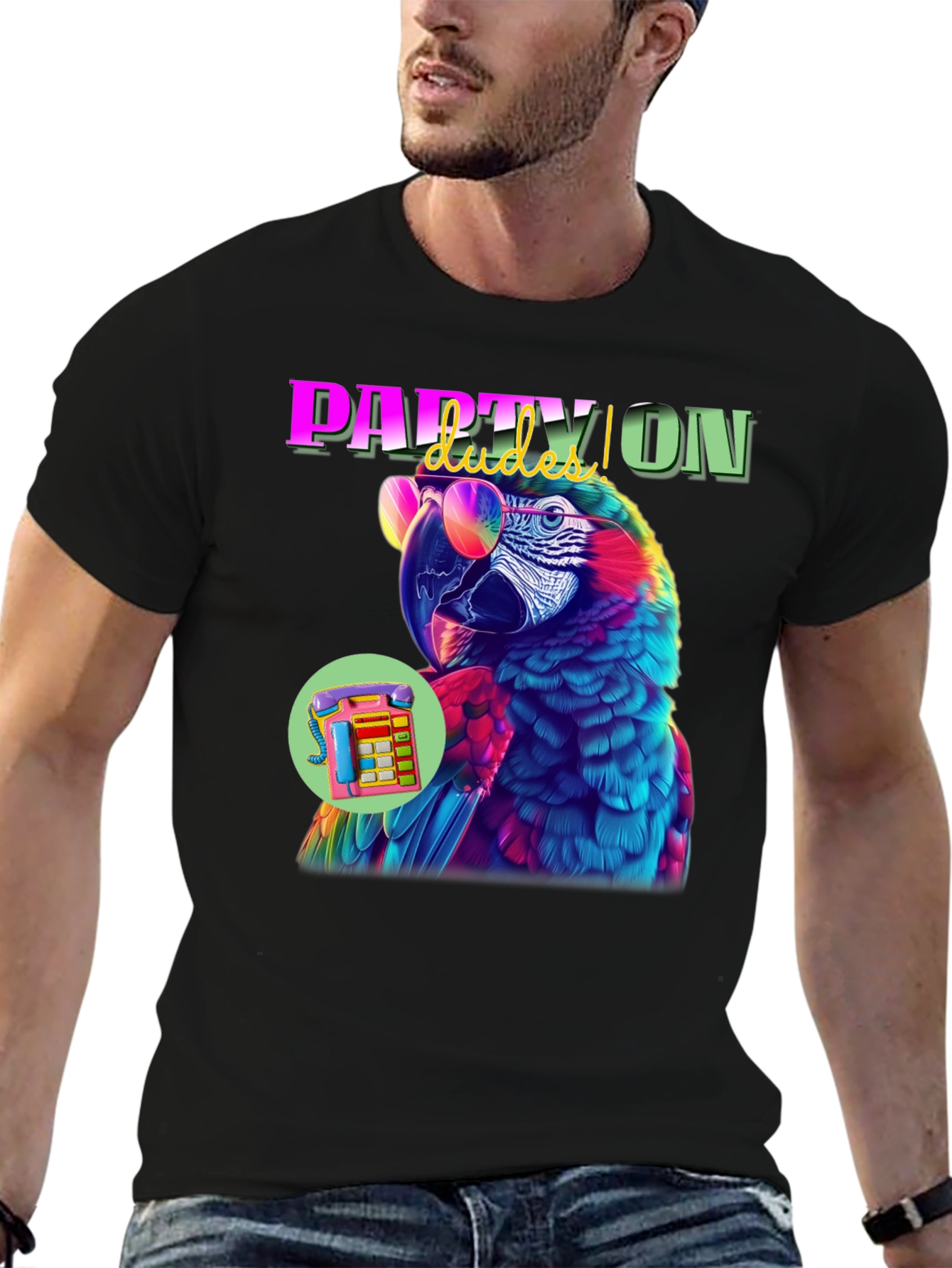 Black Party Parrot Graphic Tee view 6