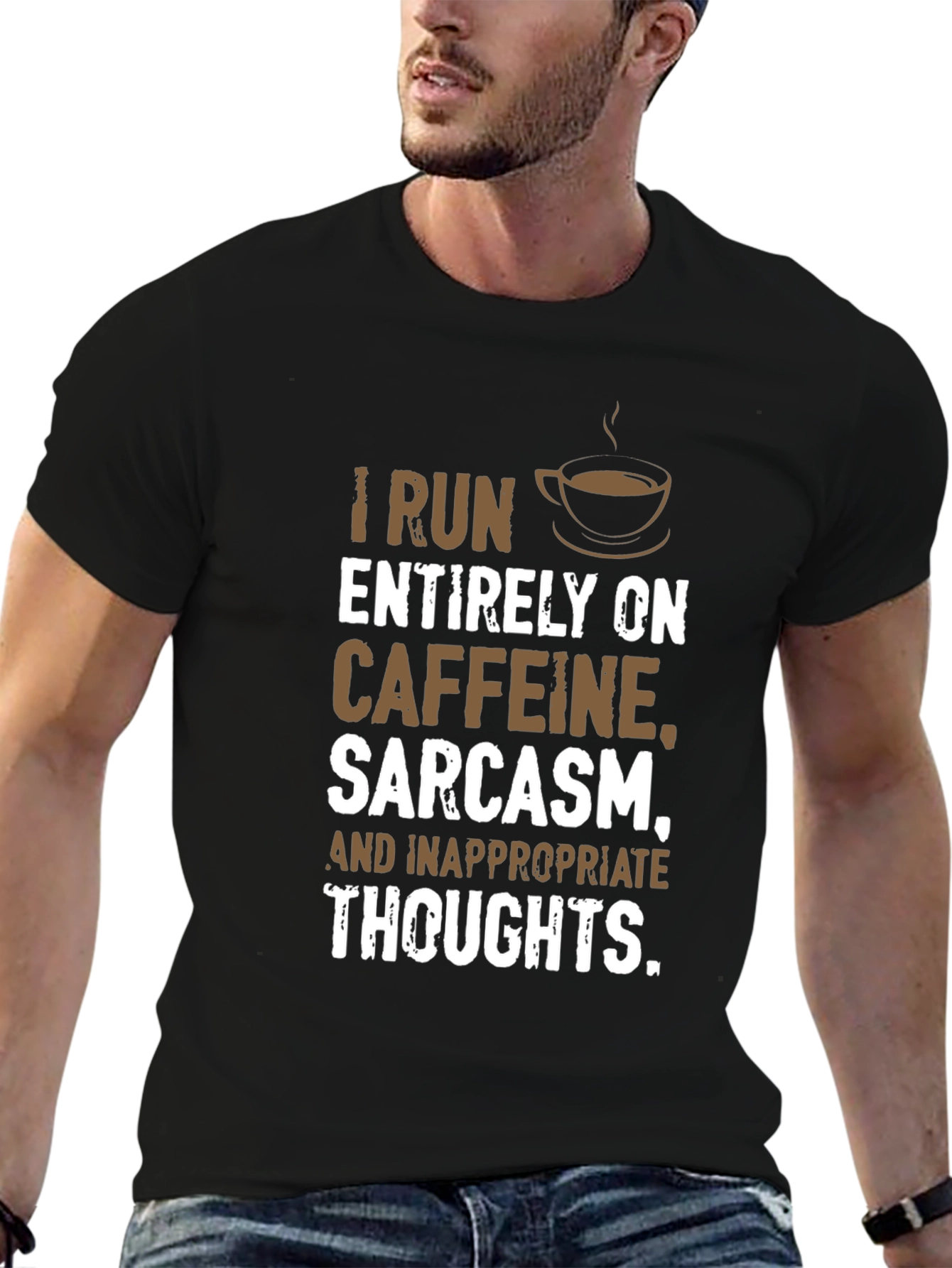 Black Caffeine, Sarcasm, & Inappropriate Thoughts Graphic Tee view 6