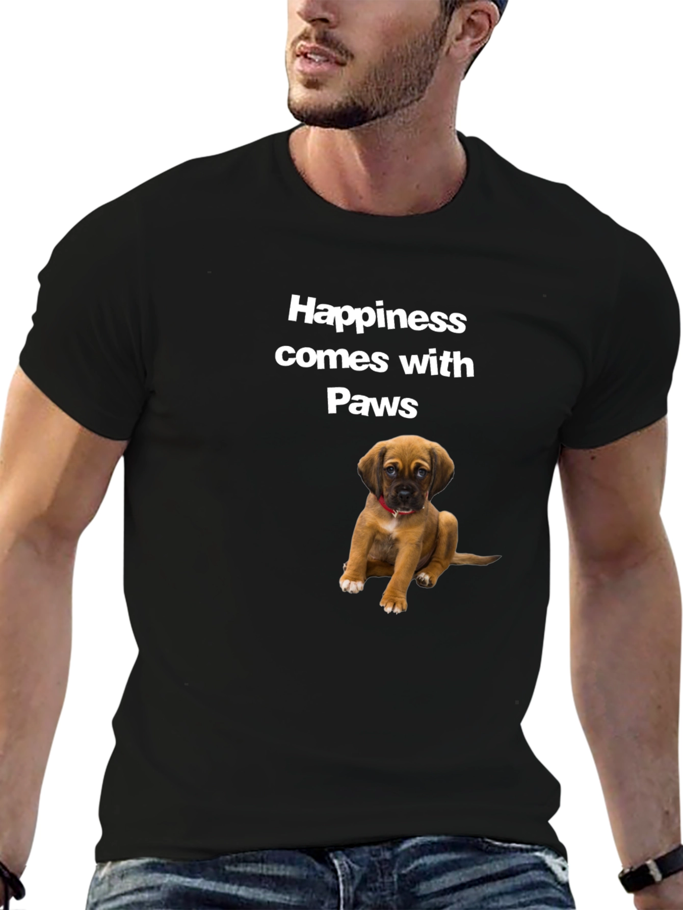Black Happiness Comes with Paws Black T-Shirt view 6