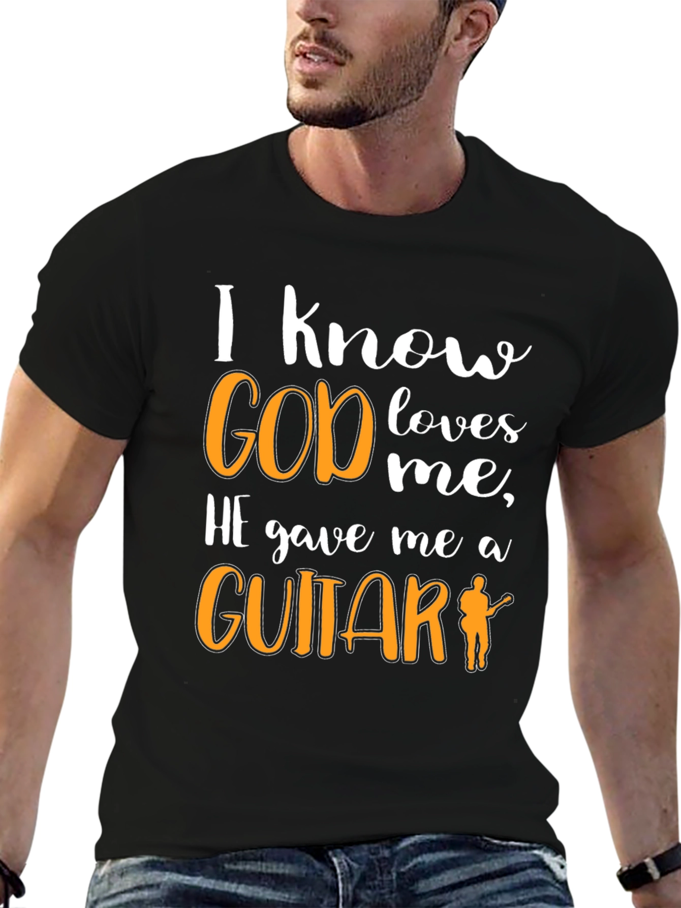 Black I Know God Loves Me Guitar T-Shirt view 6