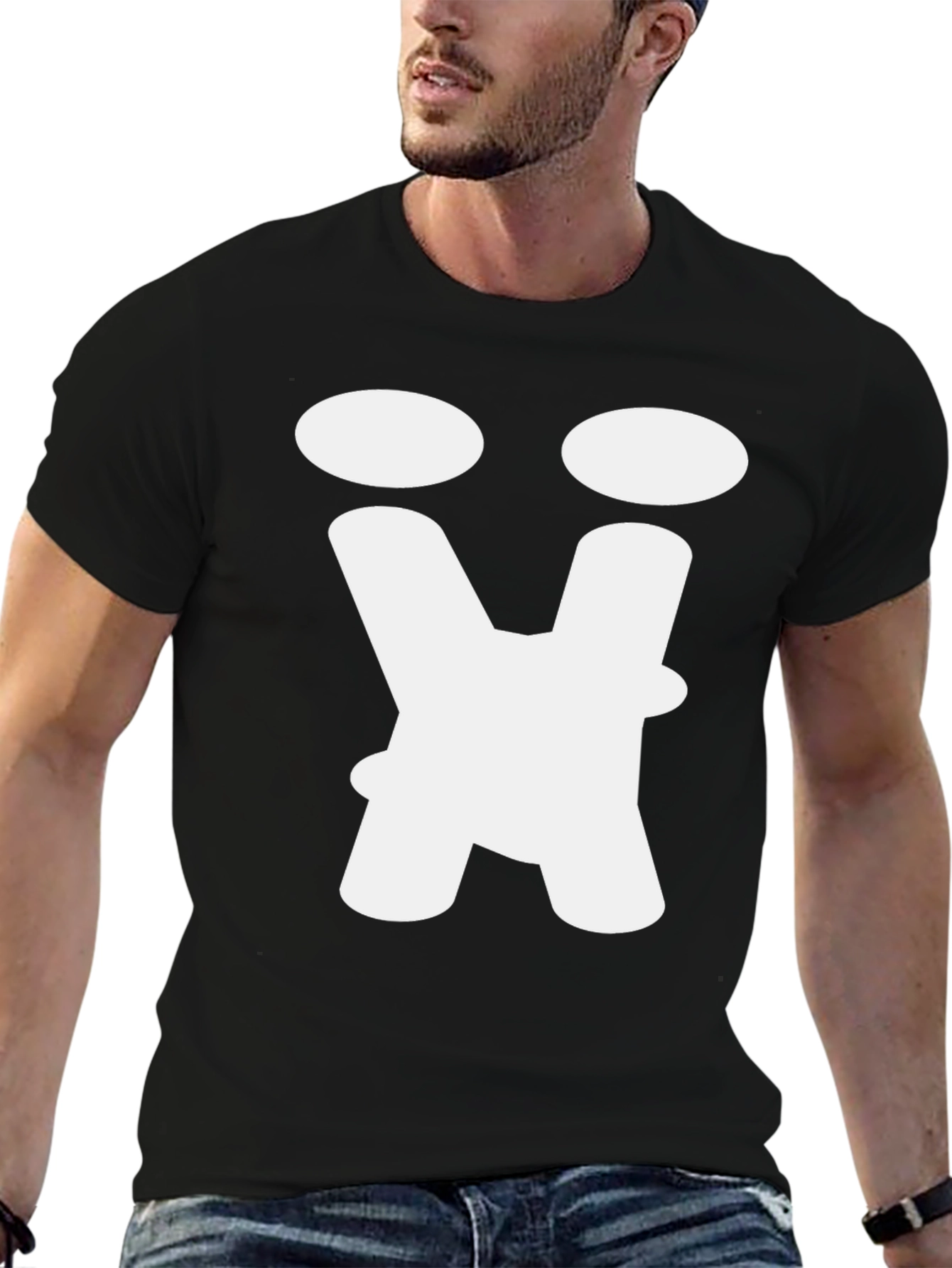 Black Abstract Face Graphic Tee - Black Cotton T-Shirt view 6