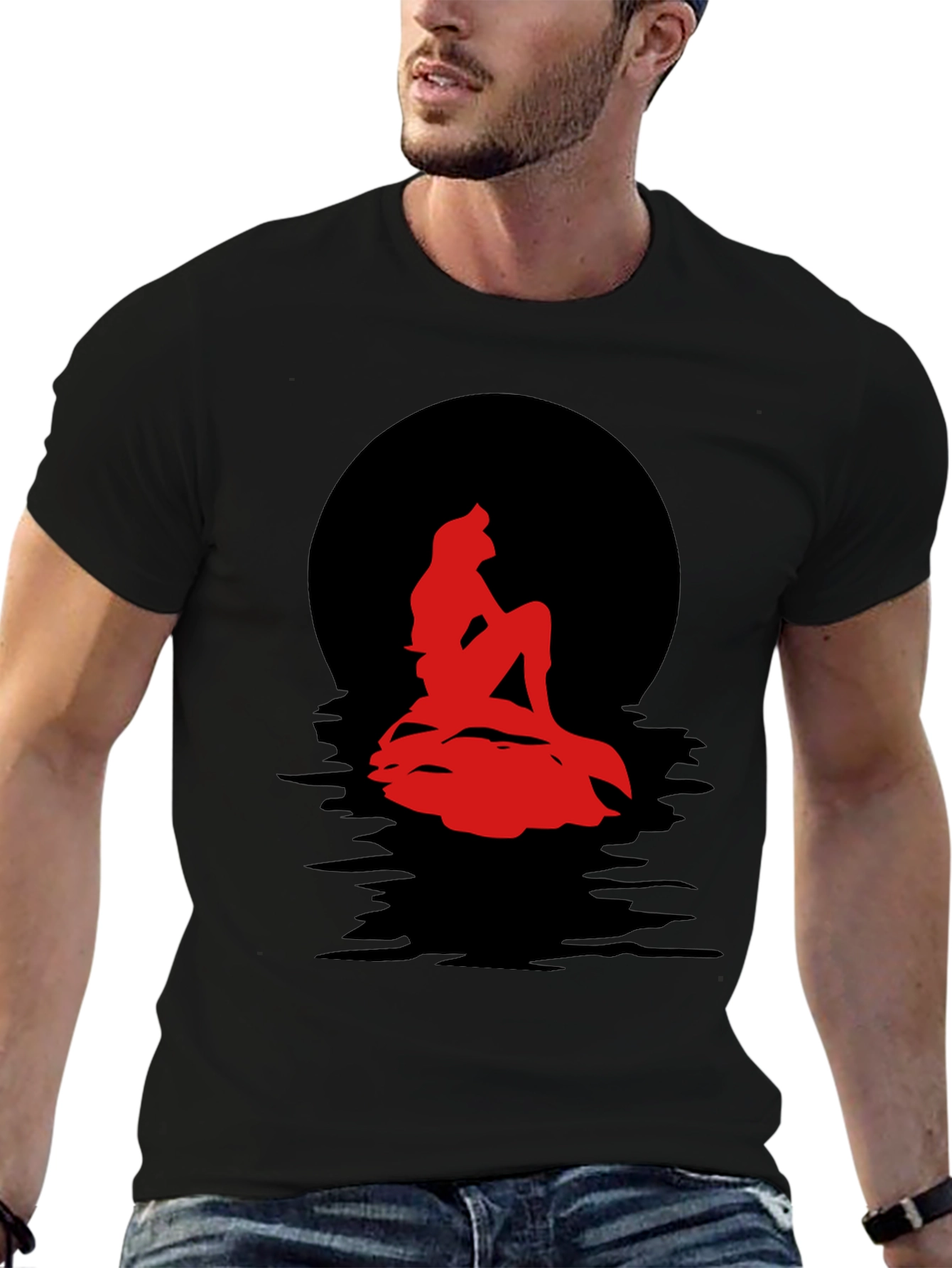 Black Red Mermaid Silhouette Graphic Tee view 6