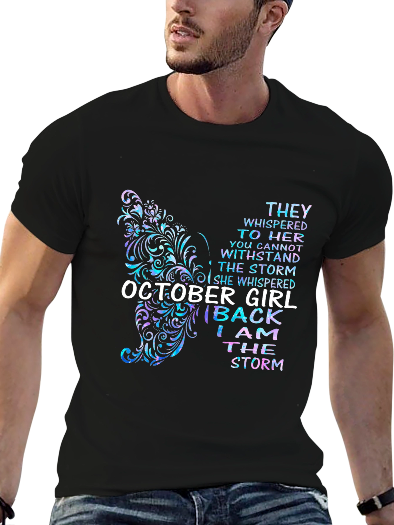 Black October Girl Butterfly Storm T-Shirt view 6