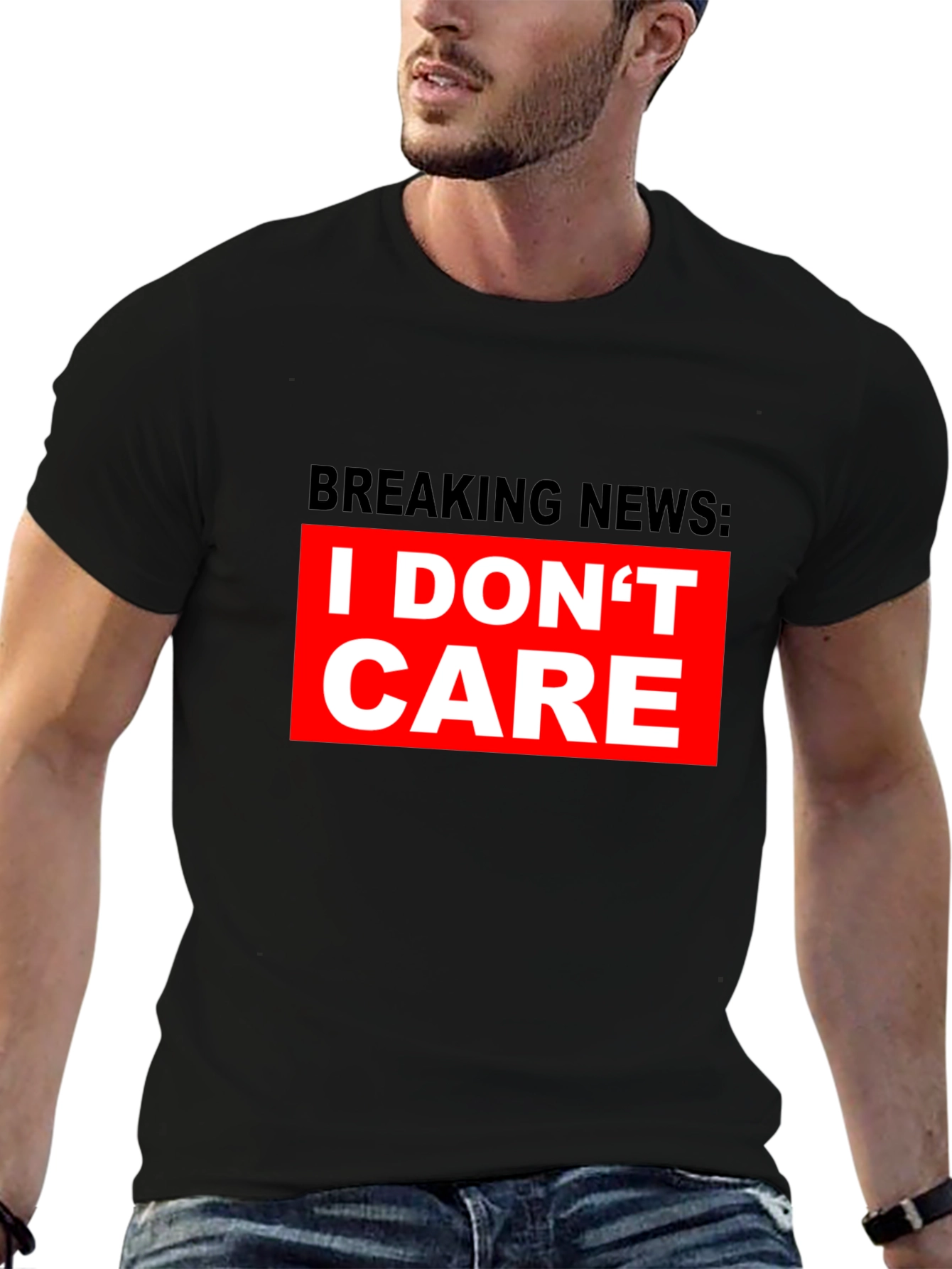 Black Breaking News I Don't Care T-Shirt - Bold Statement Tee view 6