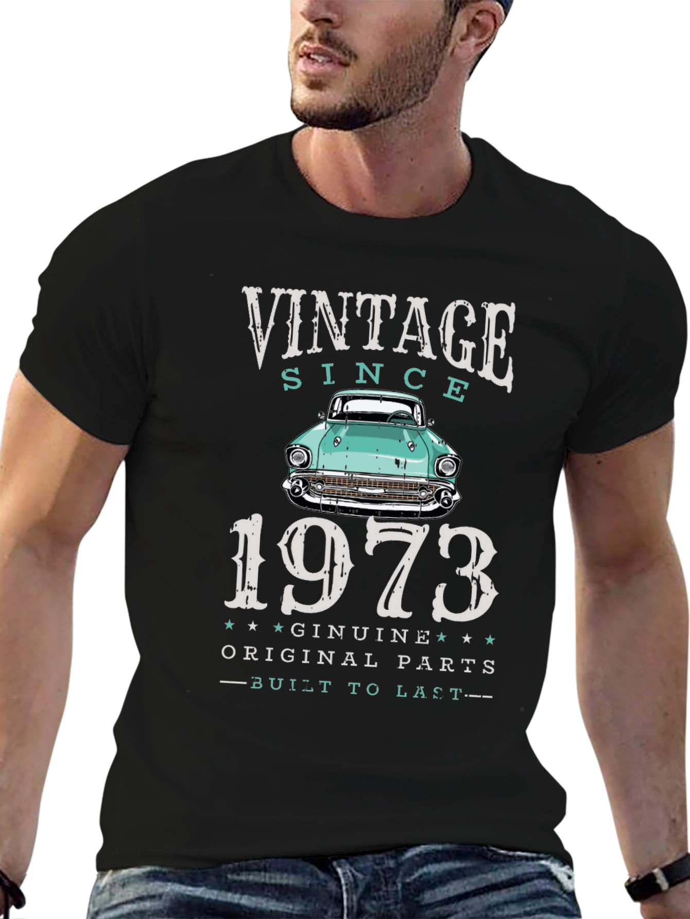 Black Vintage 1973 Car T-Shirt view 6