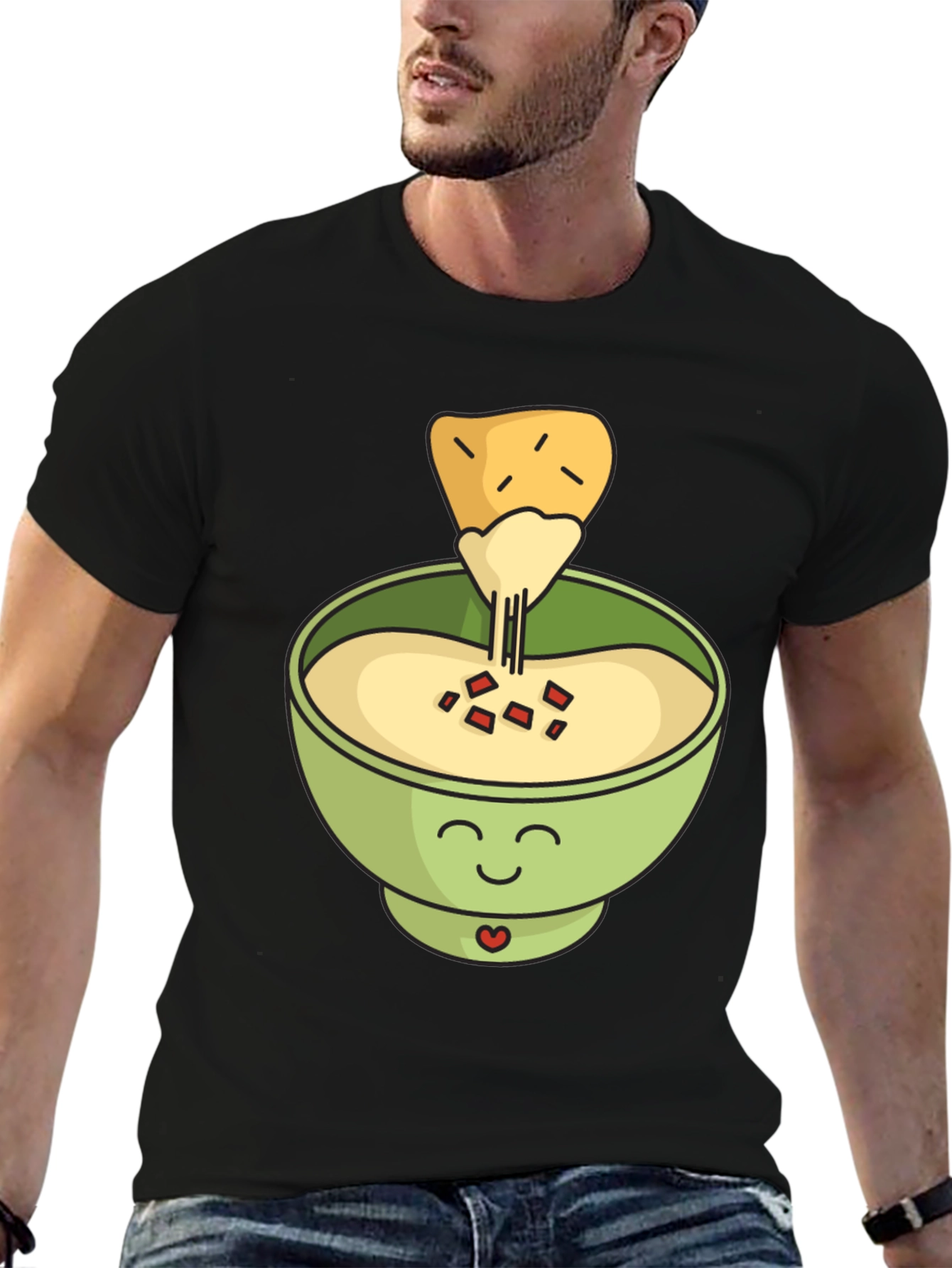Black Cute Cartoon Queso Dip and Chip Graphic Tee view 6