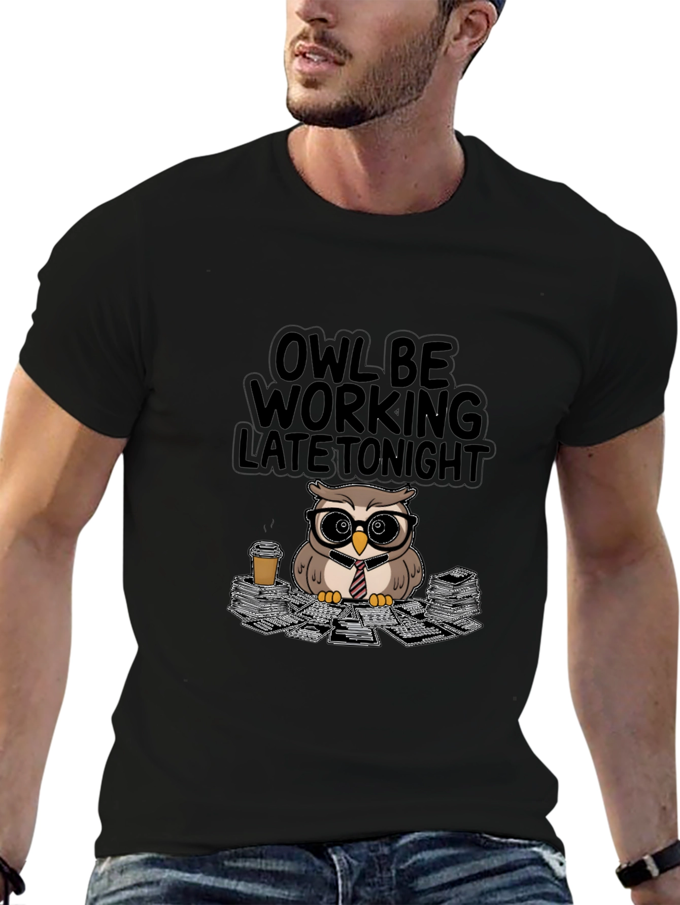Black Owl Be Working Late Tonight T-Shirt view 6