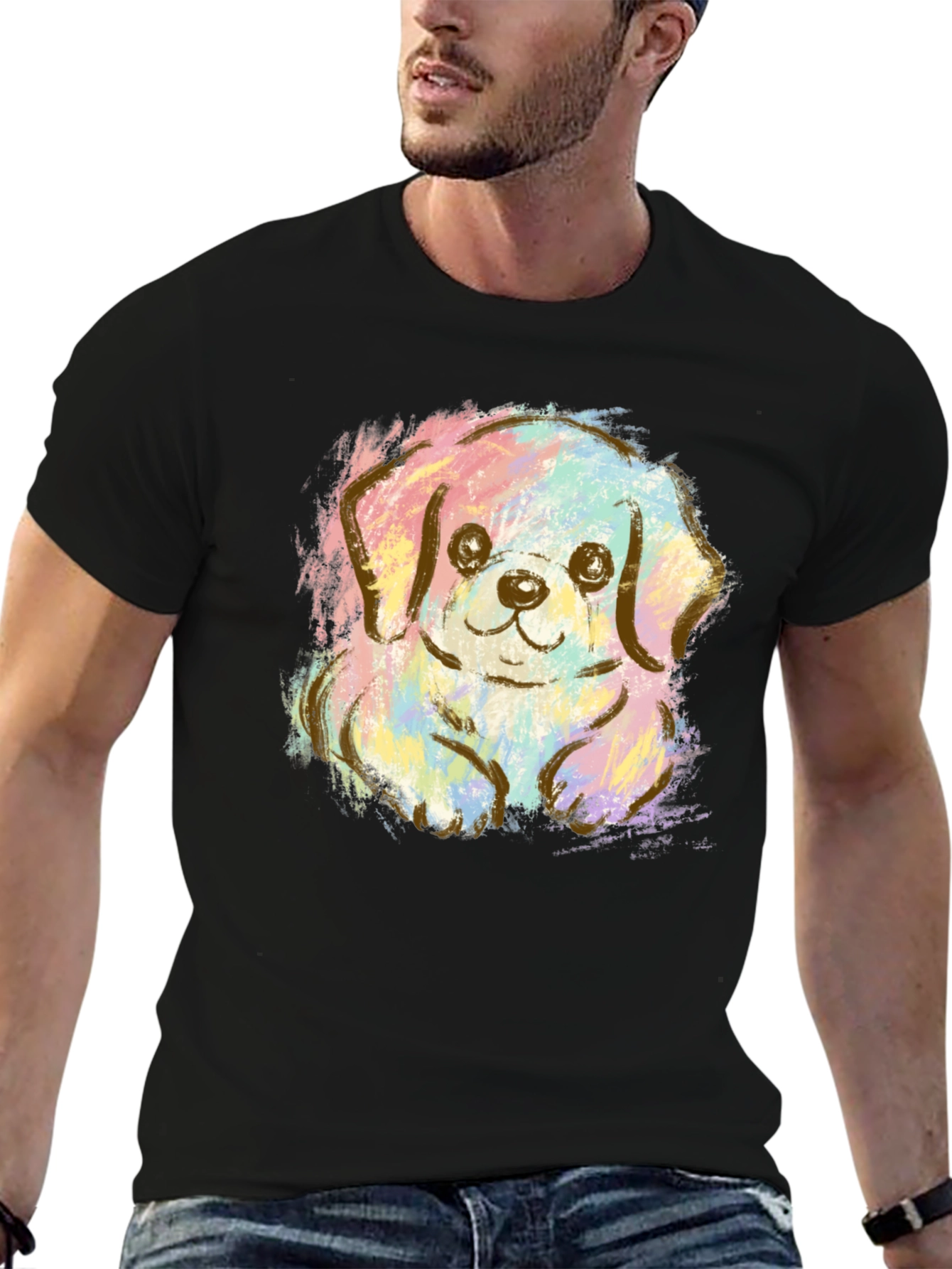 Black Cute Puppy Pastel Graphic T-Shirt - Unisex Crew Neck view 6