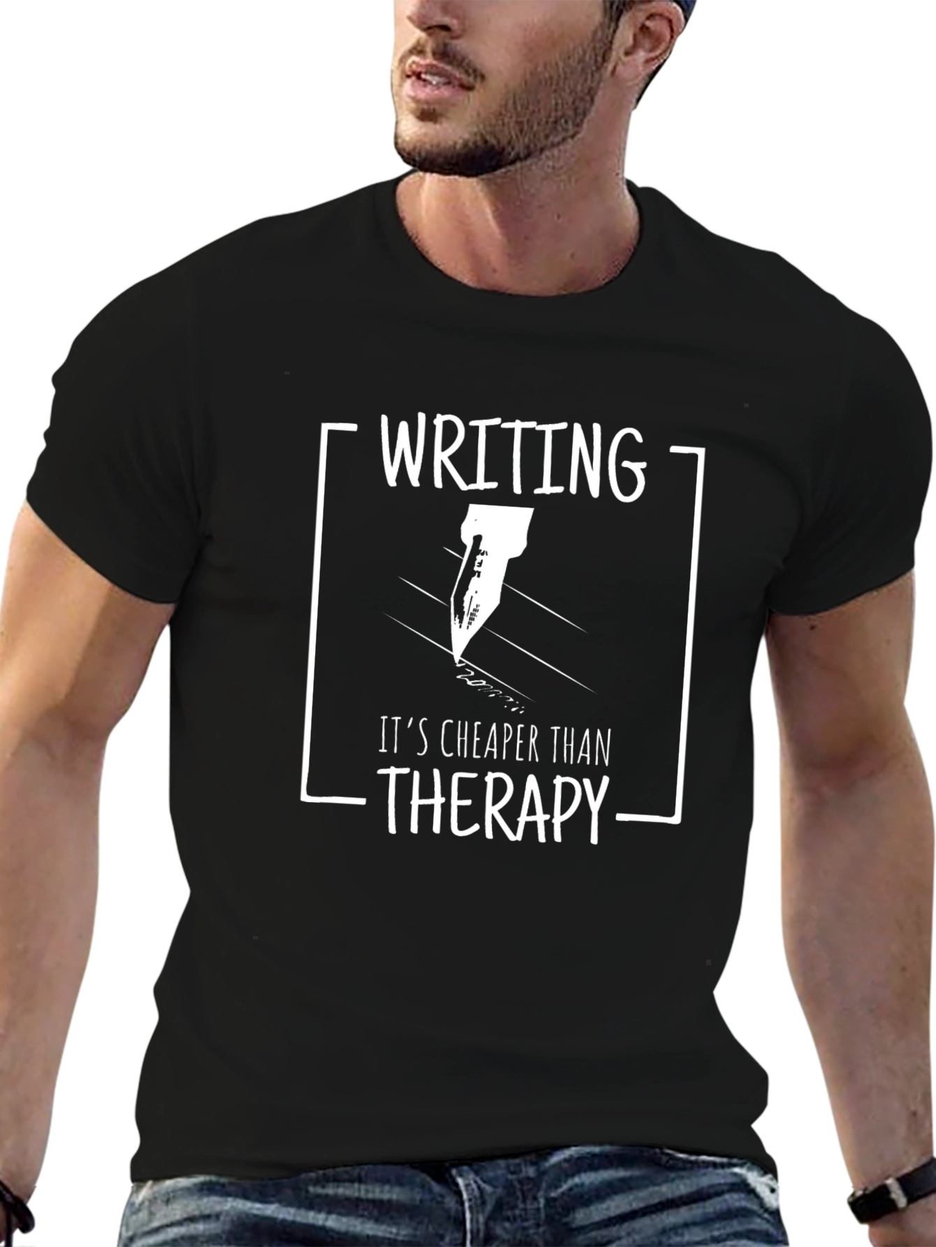 Black Writing Cheaper Than Therapy Graphic T-Shirt view 6