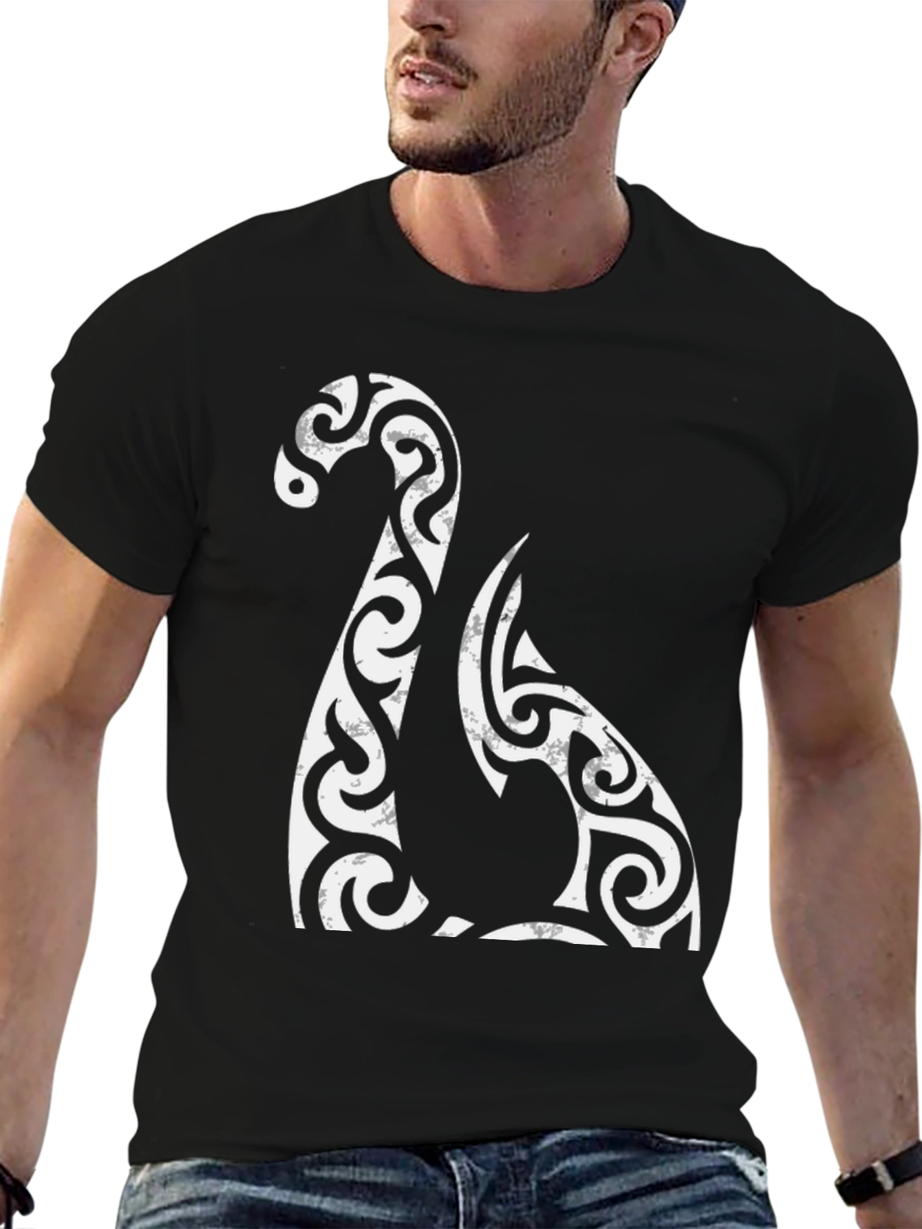 Black Tribal Dragon Graphic Tee - Black Cotton Blend T-Shirt view 6