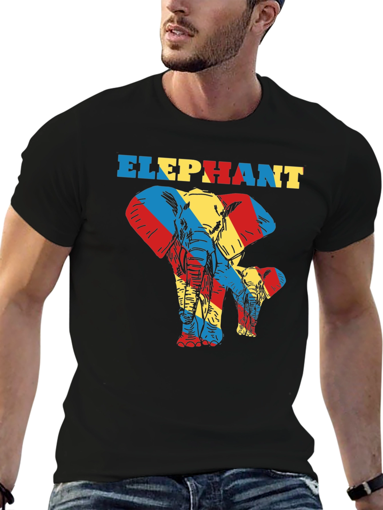 Black Elephant Graphic Print Black T-Shirt view 6